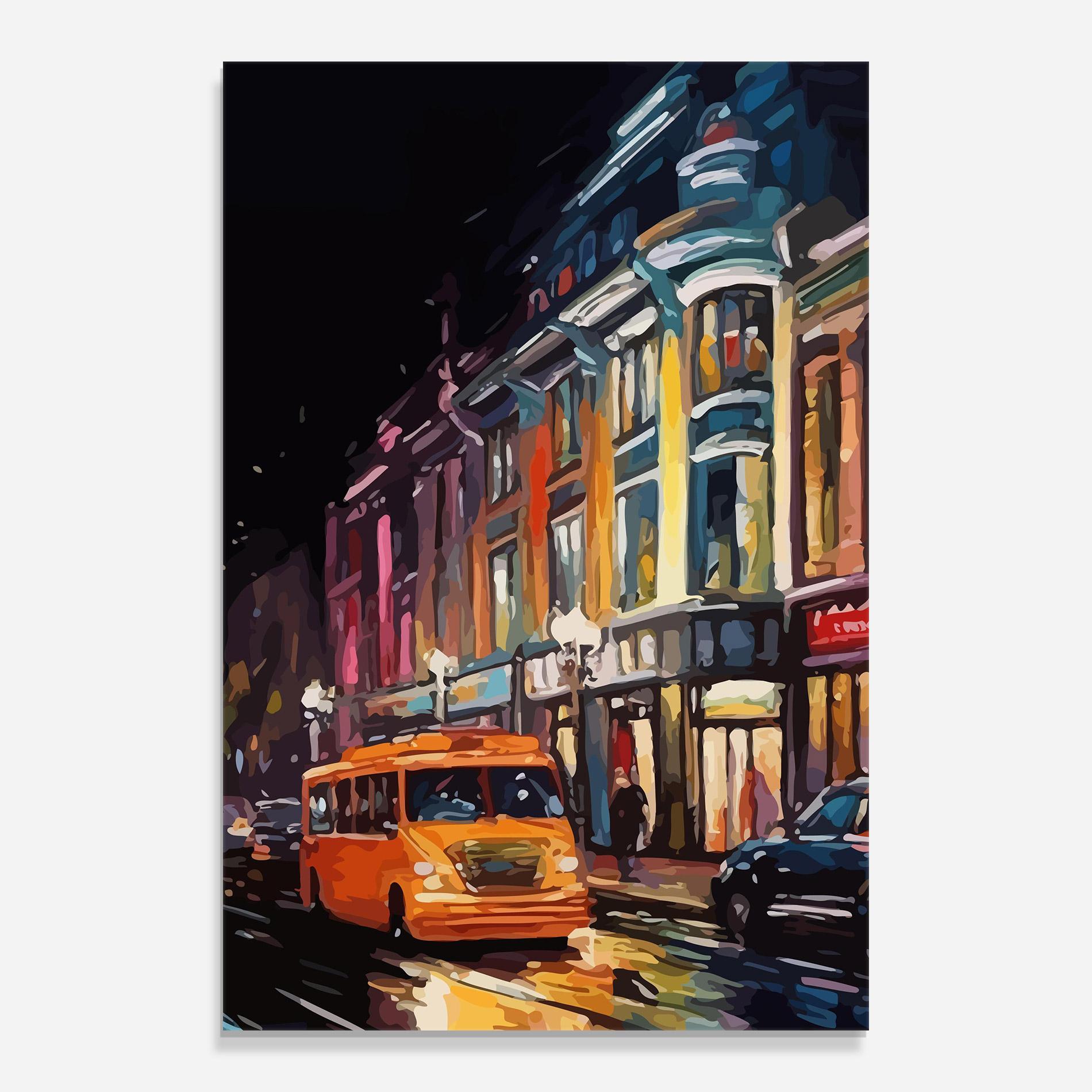 Tablou Sticla Yellow Car City Art mockup 0