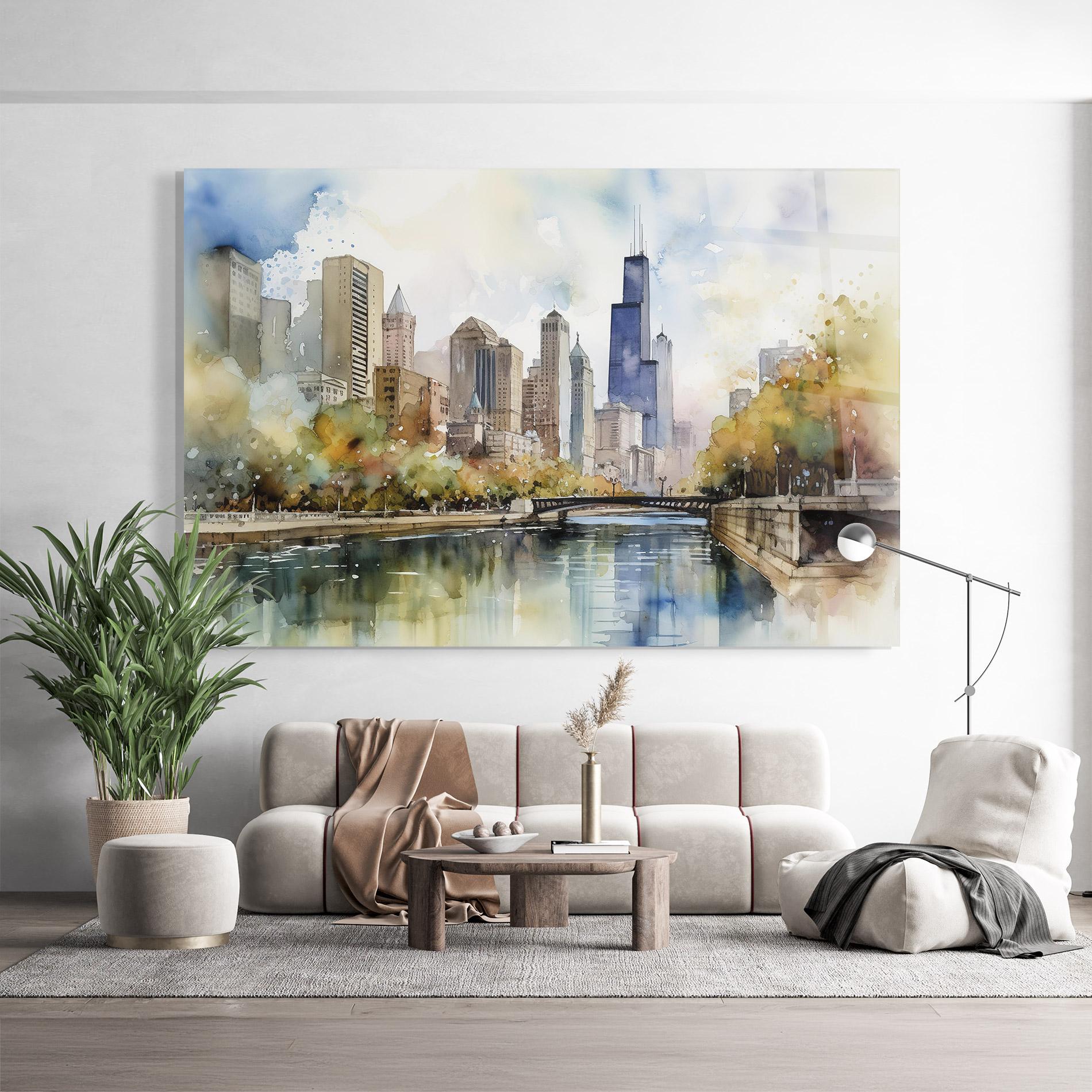 Tablou Sticla City Skyline Painting mockup 9