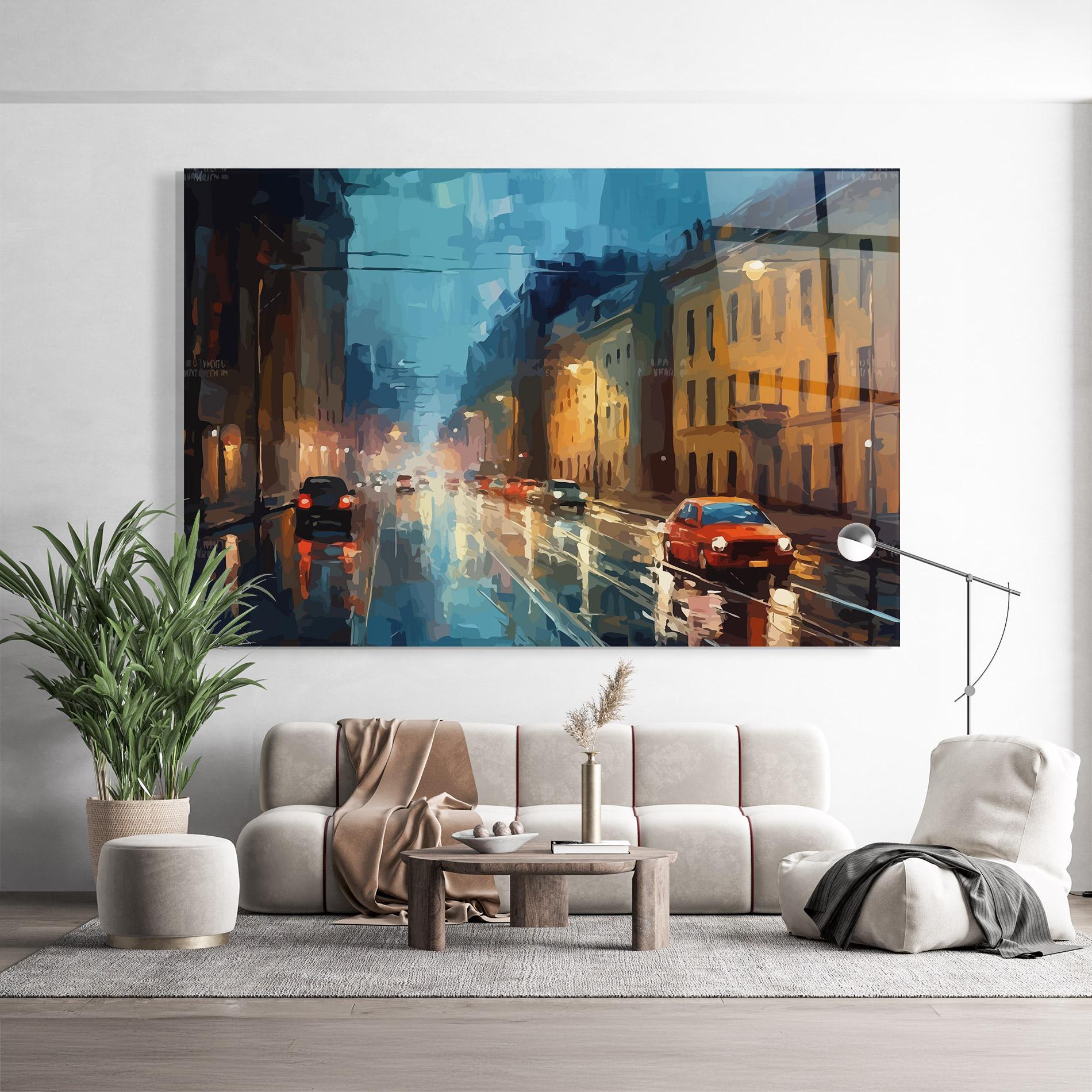 Tablou Sticla Red Car City Night mockup 9