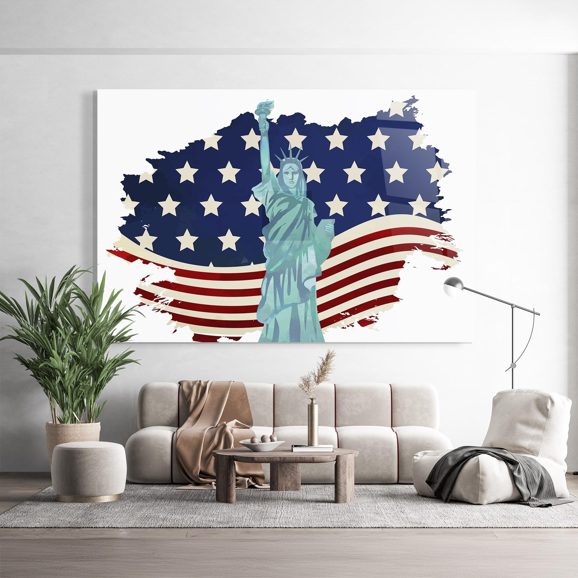 Tablou Sticla Usa Flag Statue mockup 9