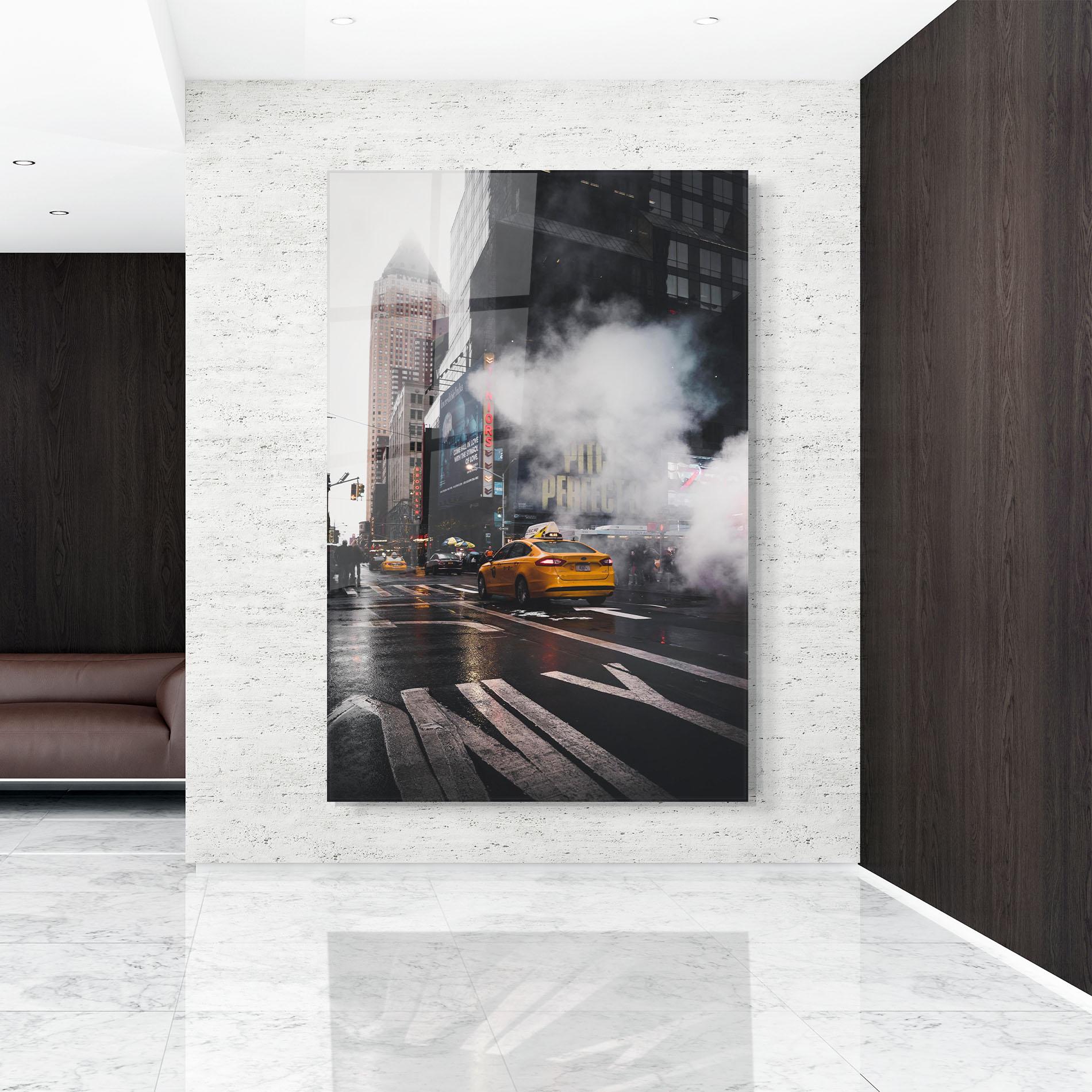 Tablou Sticla Taxi Smoke City mockup 9