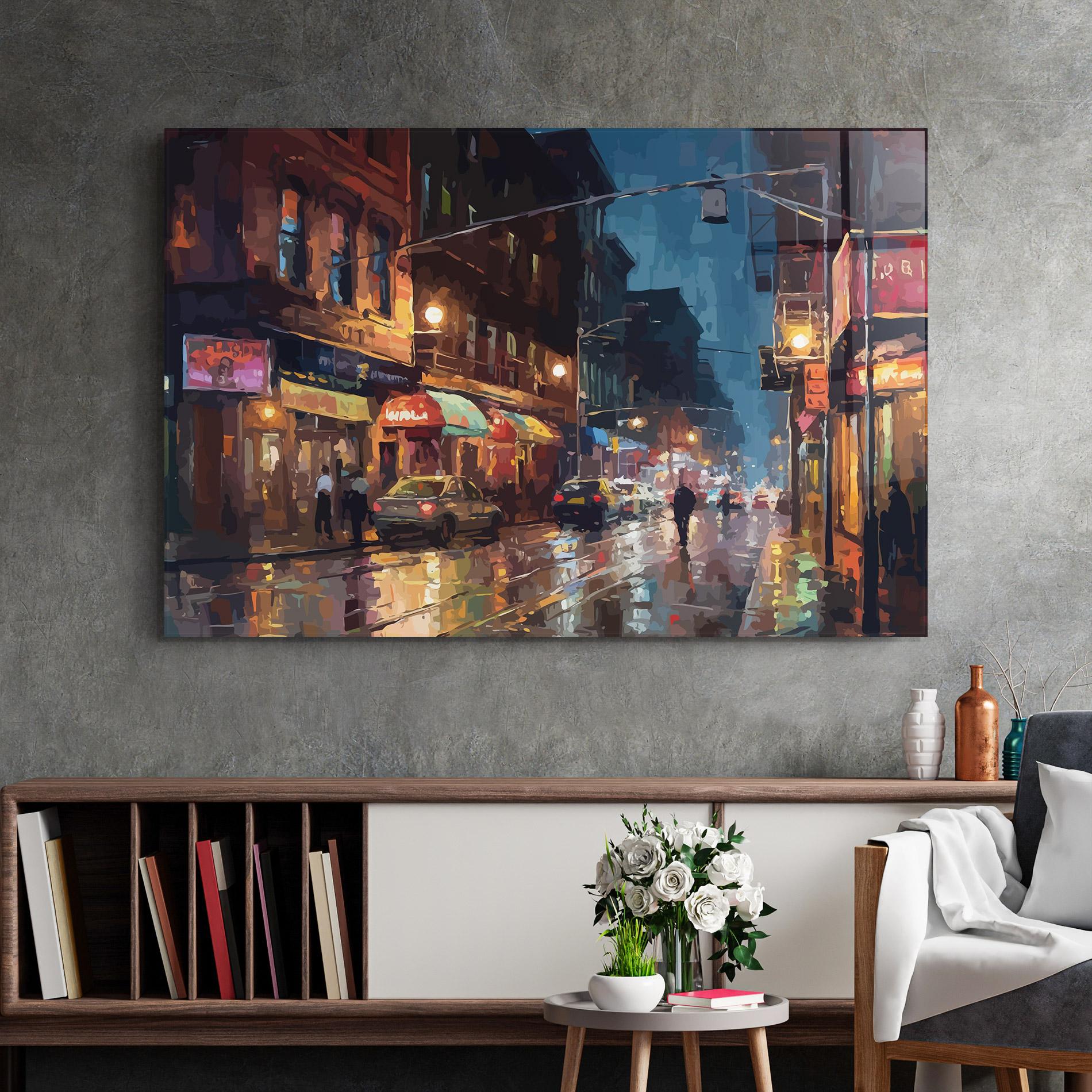 Tablou Sticla City Cars Night mockup 2