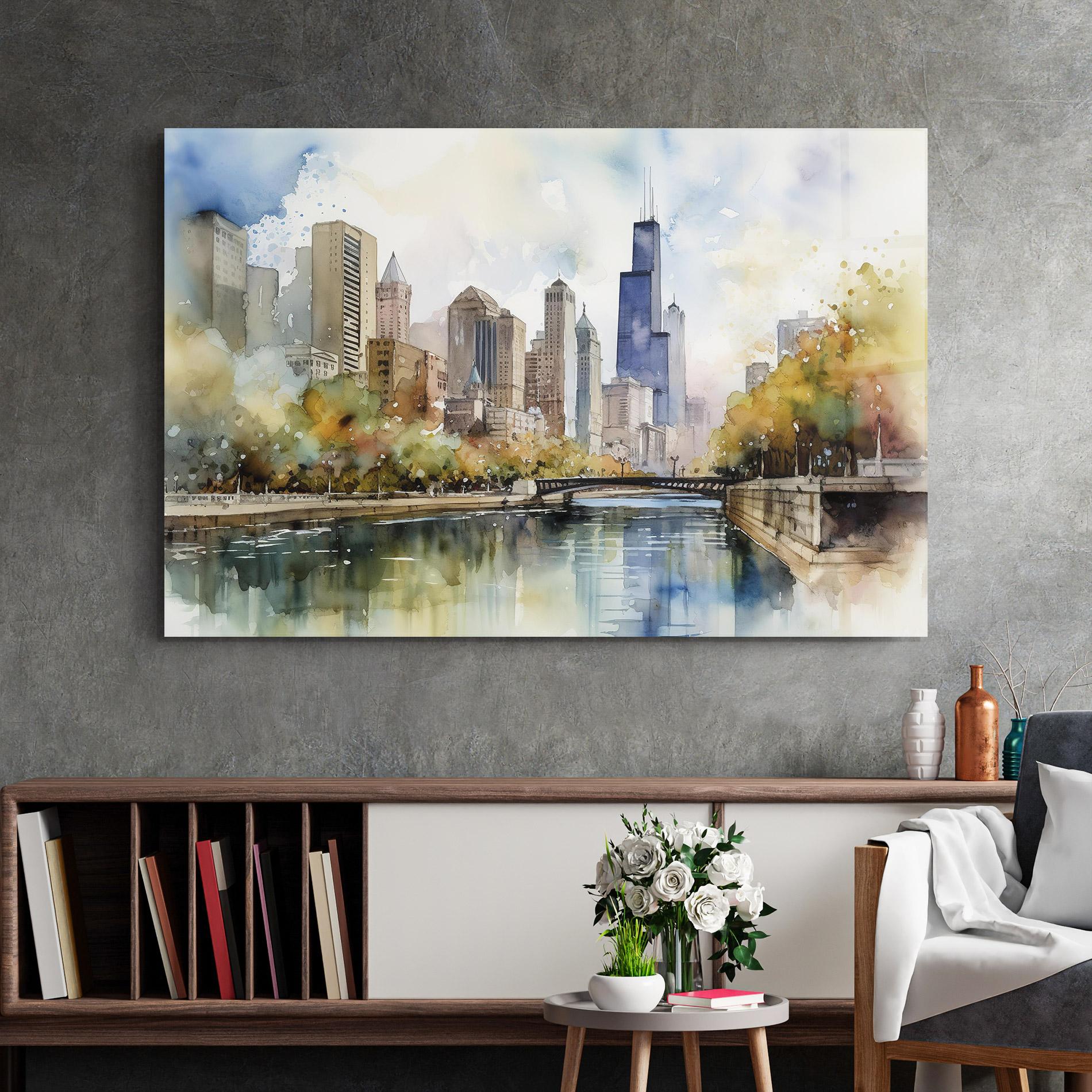 Tablou Sticla City Skyline Painting mockup 2
