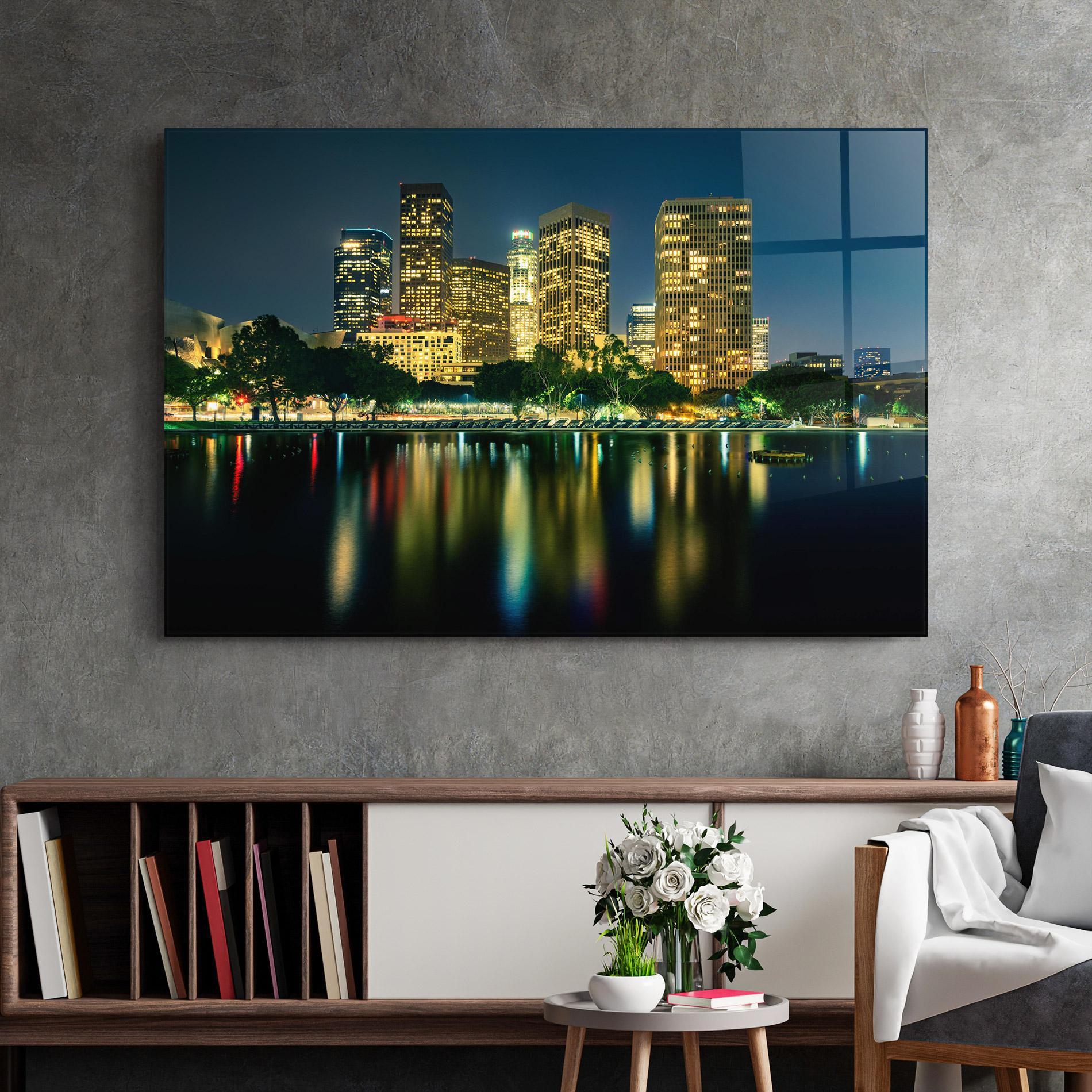 Tablou Sticla Los Angeles Night mockup 2