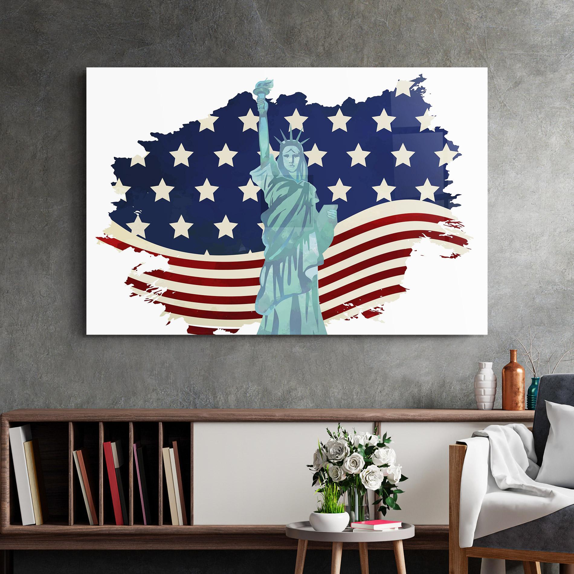 Tablou Sticla Usa Flag Statue mockup 2