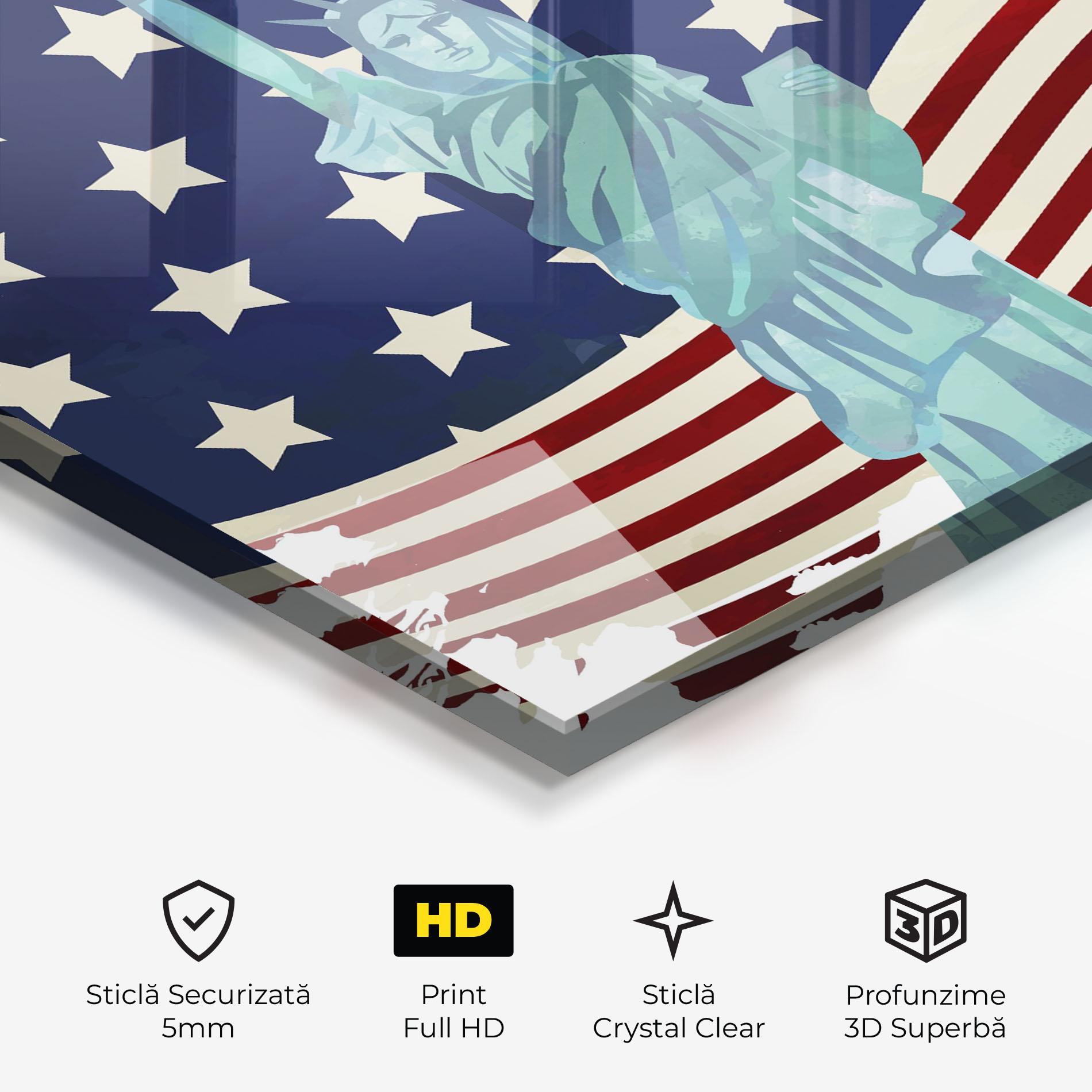 Tablou Sticla Usa Flag Statue mockup 3