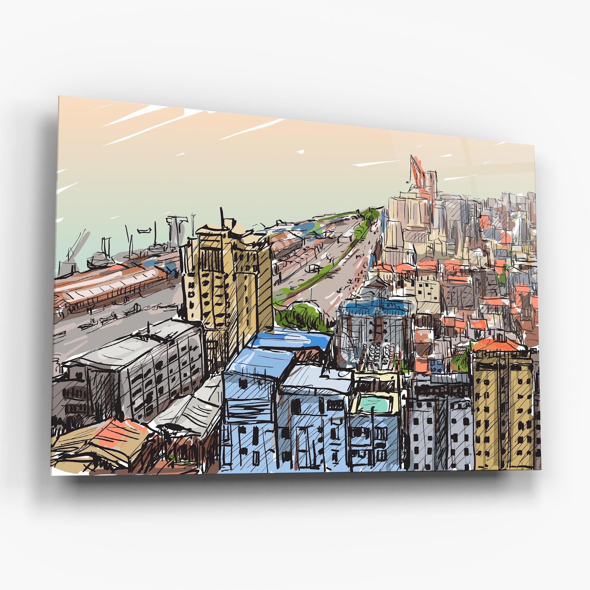Tablou Sticla Colorful City Drawing mockup 6
