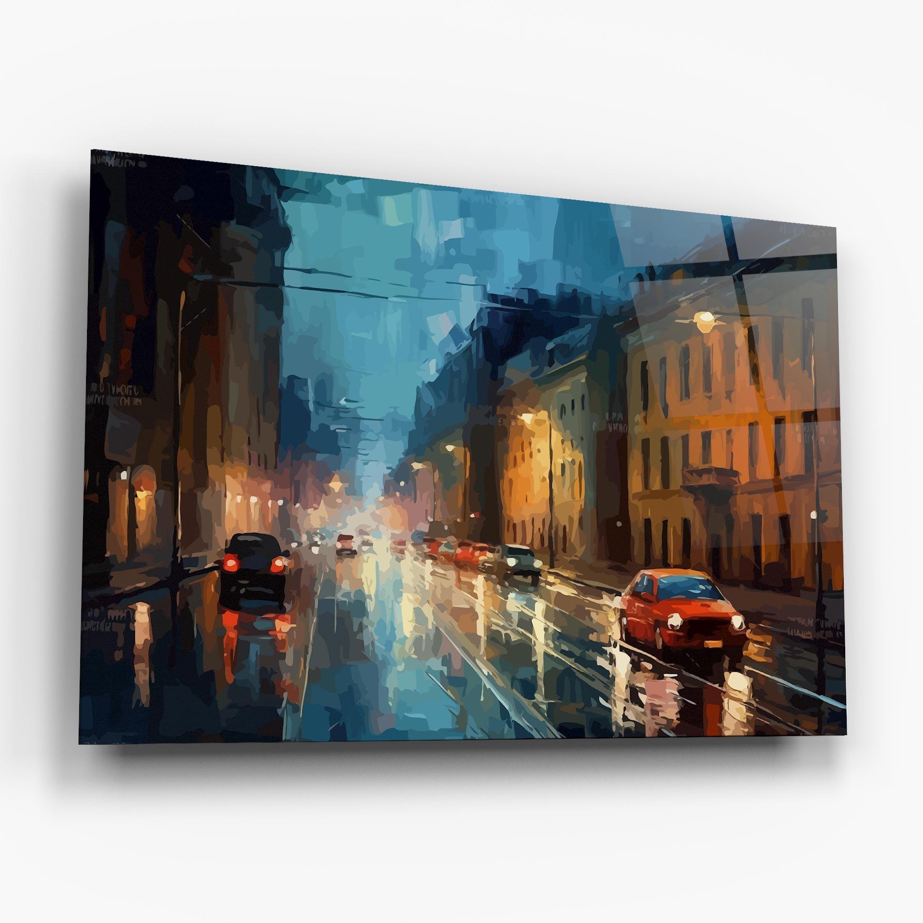 Tablou Sticla Red Car City Night mockup 6