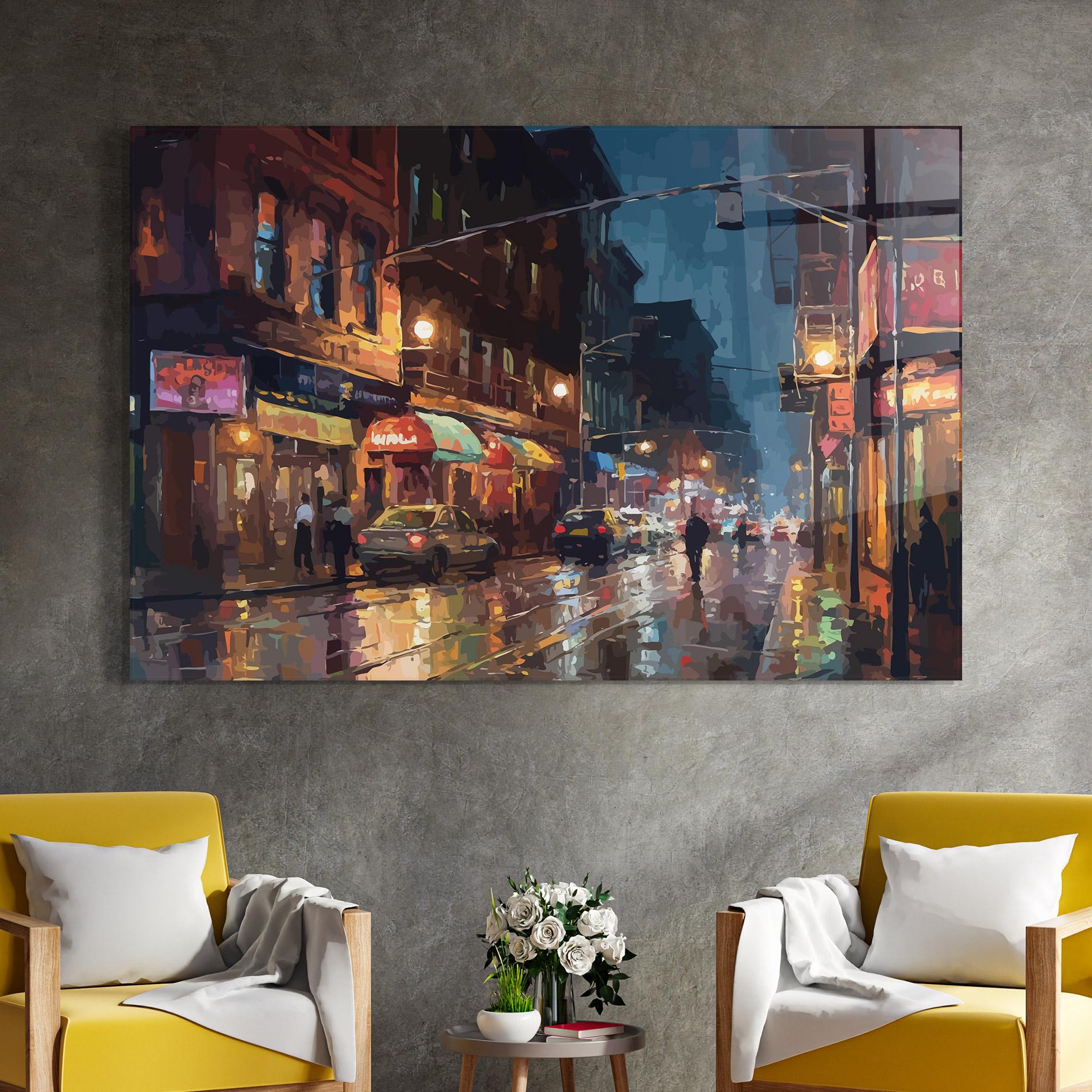 Tablou Sticla City Cars Night mockup 4