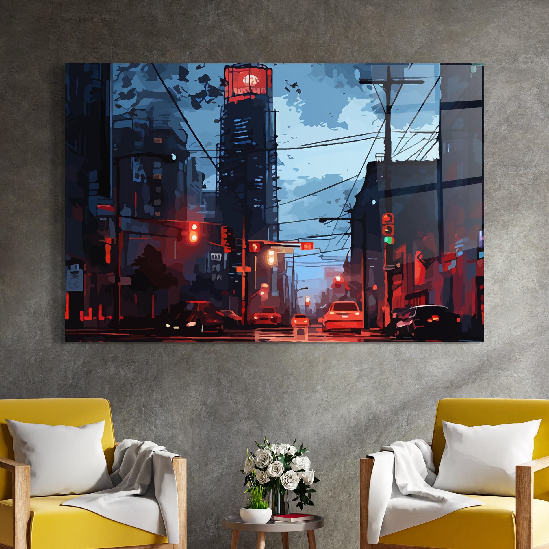 Tablou Sticla Red City Light mockup 4