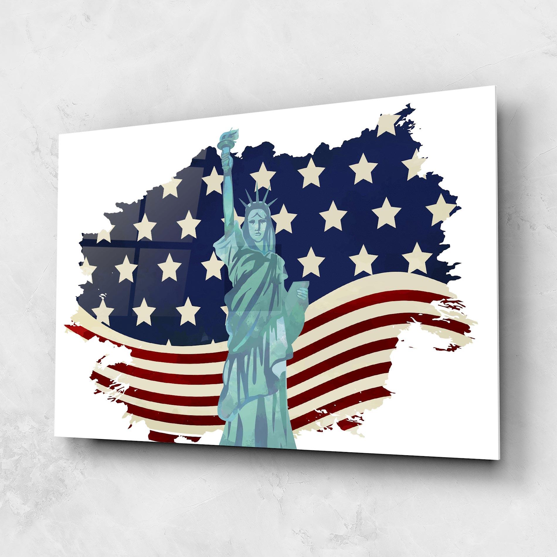 Tablou Sticla Usa Flag Statue mockup 1