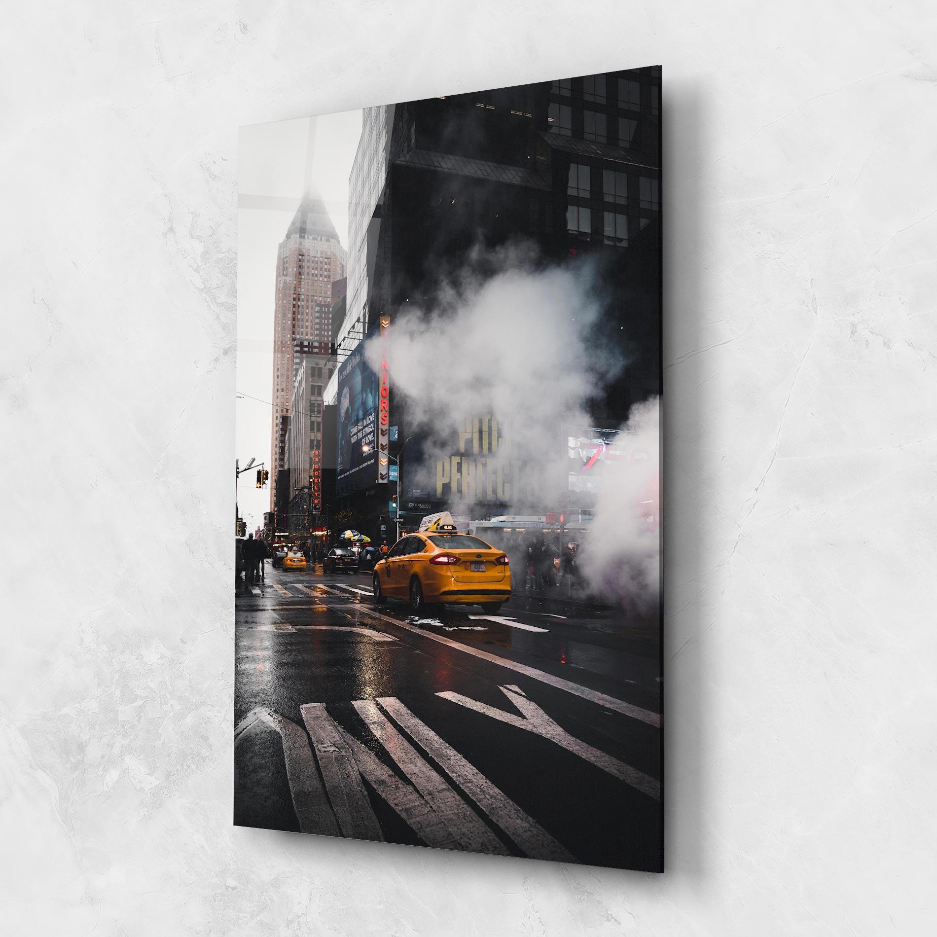 Tablou Sticla Taxi Smoke City mockup 1