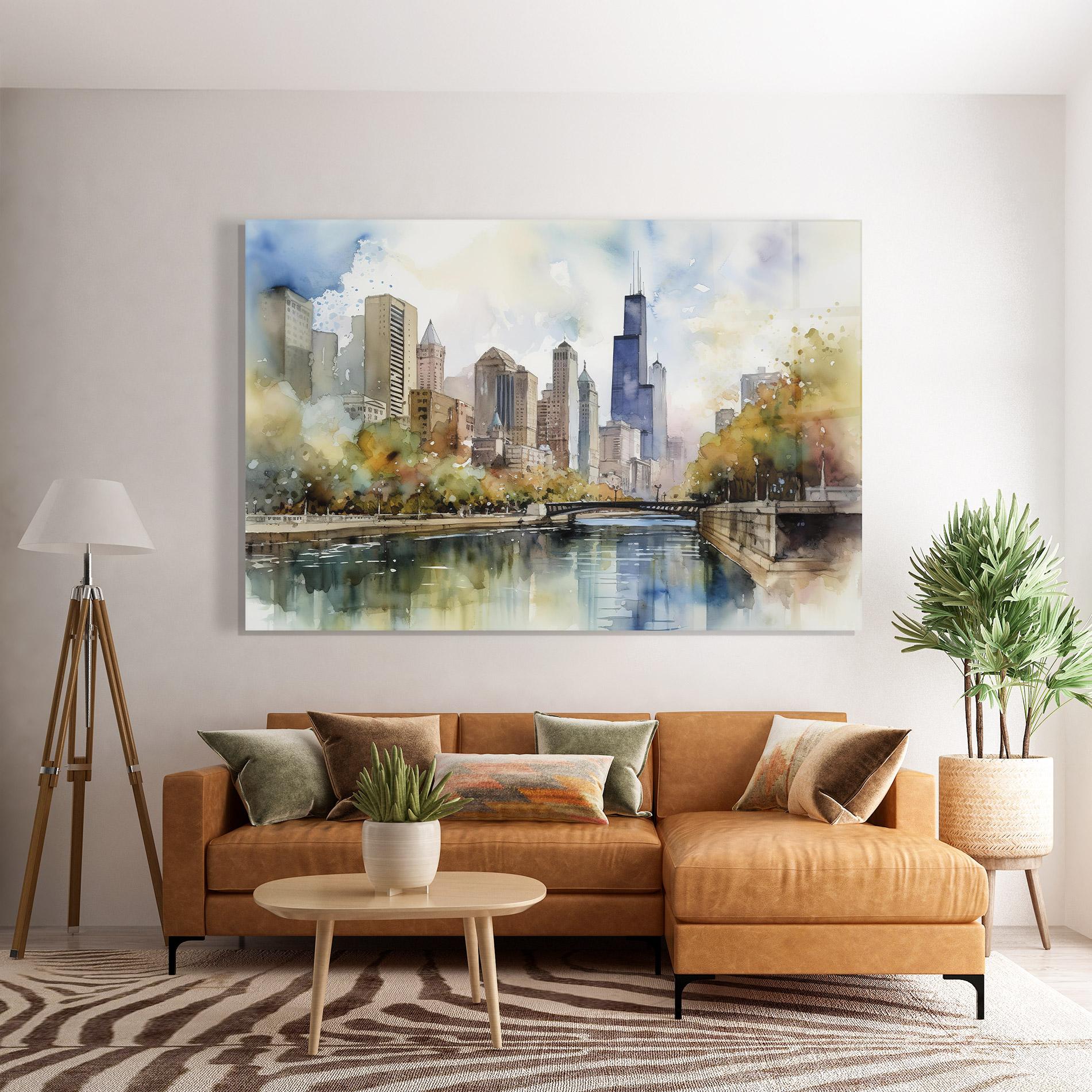 Tablou Sticla City Skyline Painting mockup 7