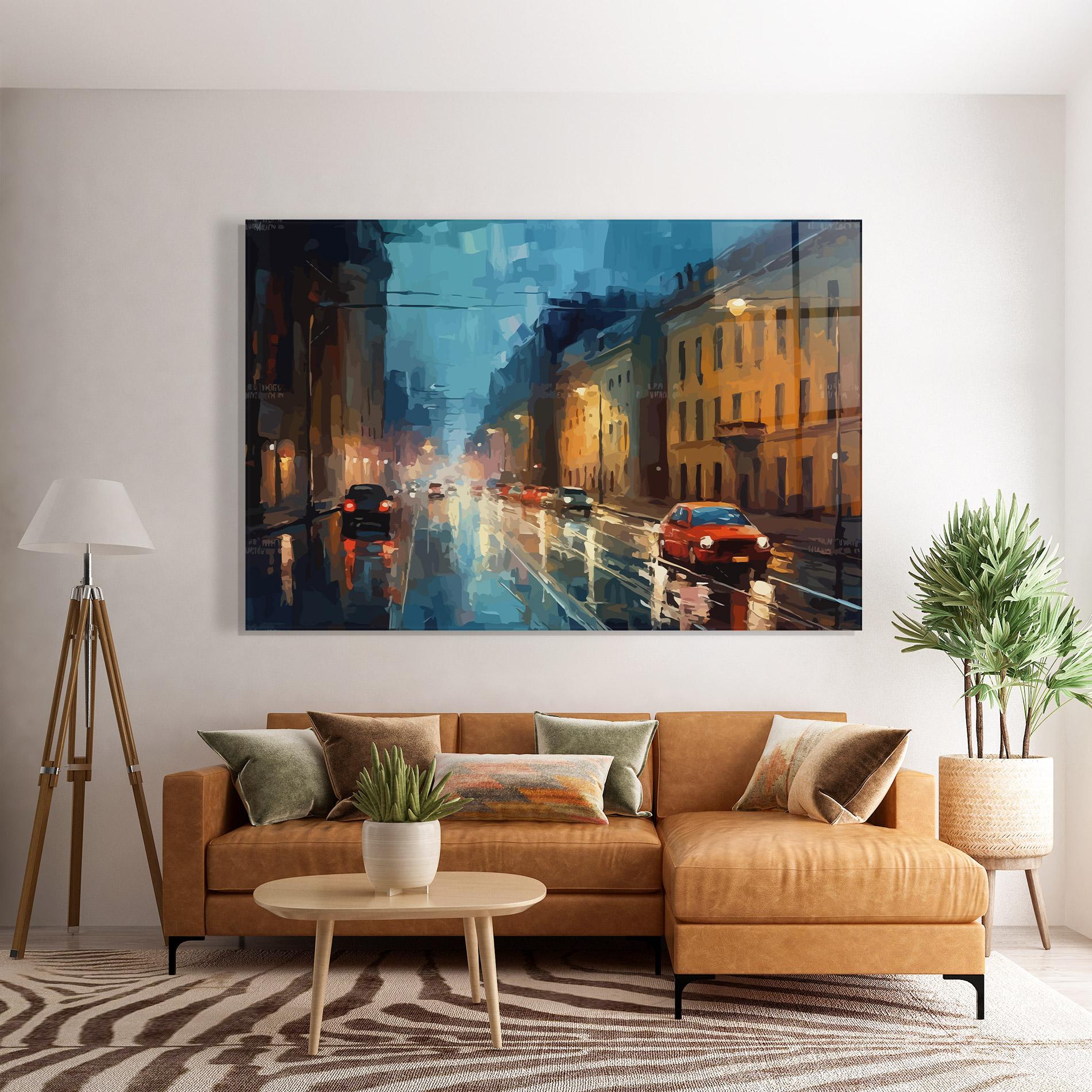 Tablou Sticla Red Car City Night mockup 7