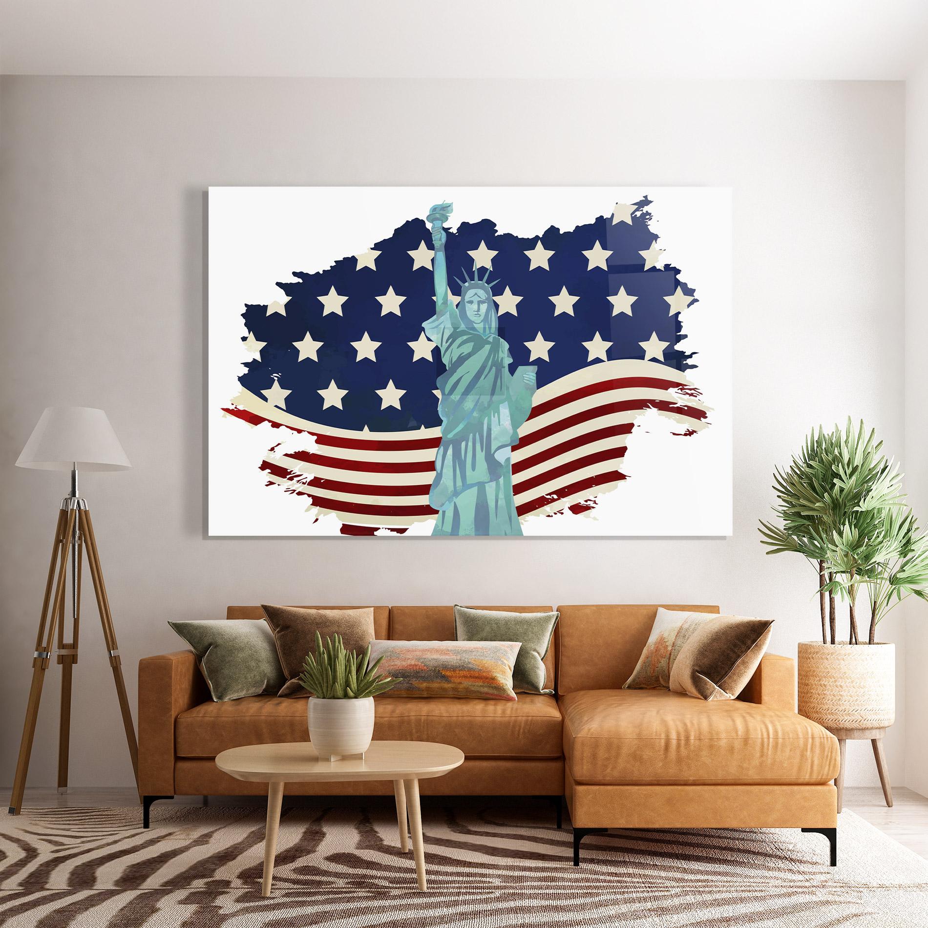 Tablou Sticla Usa Flag Statue mockup 7