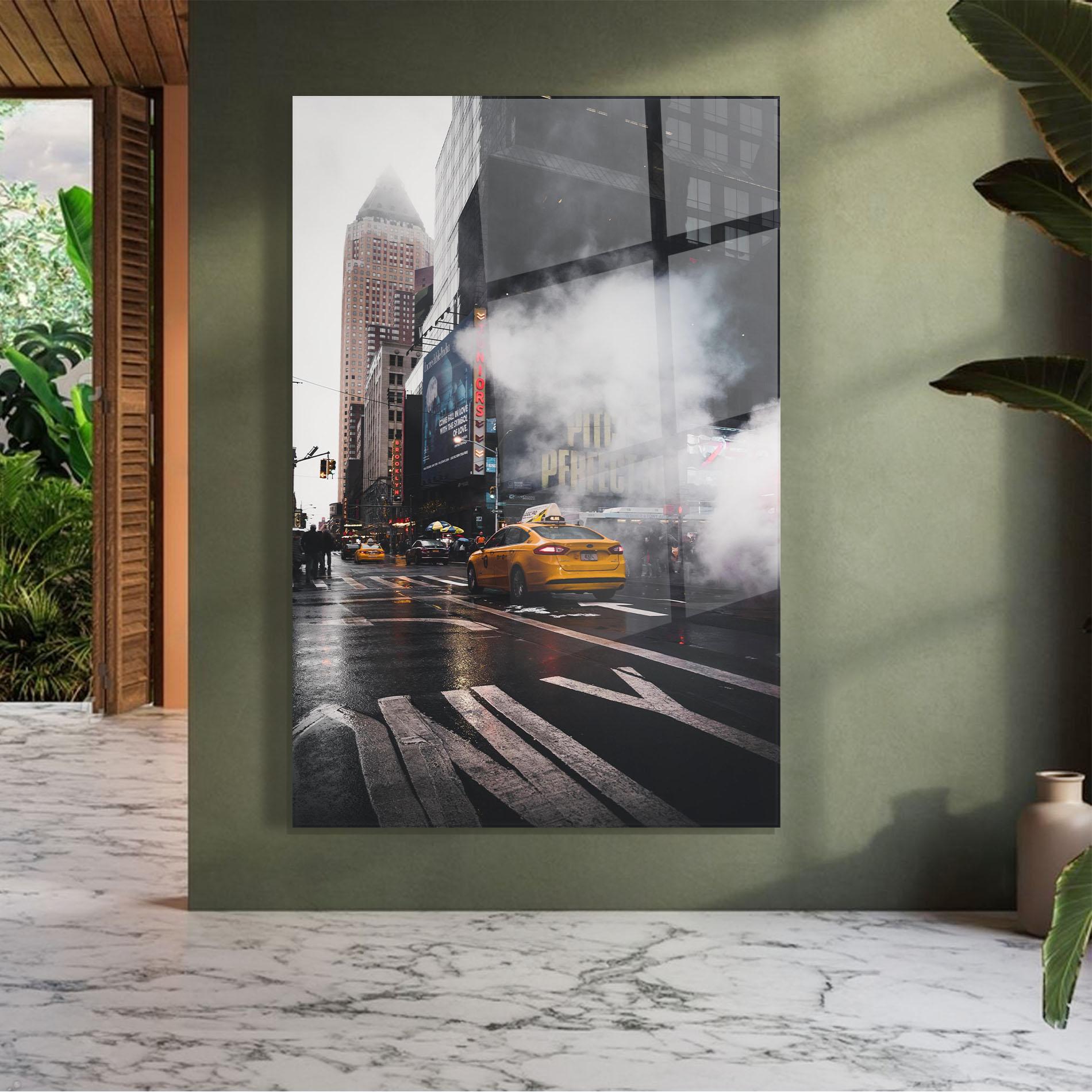 Tablou Sticla Taxi Smoke City mockup 7