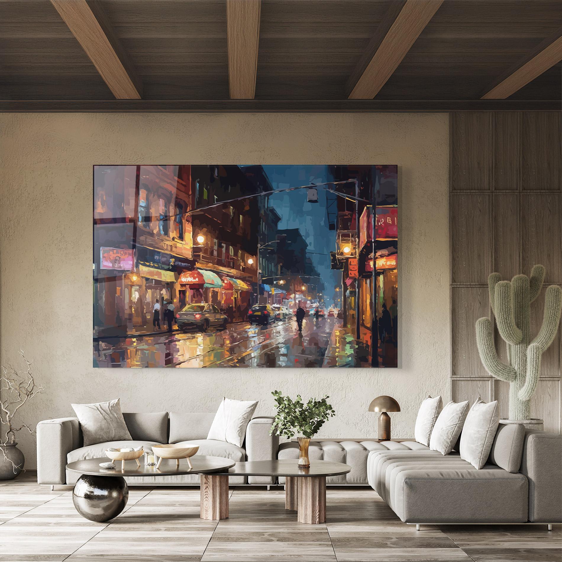 Tablou Sticla City Cars Night mockup 8