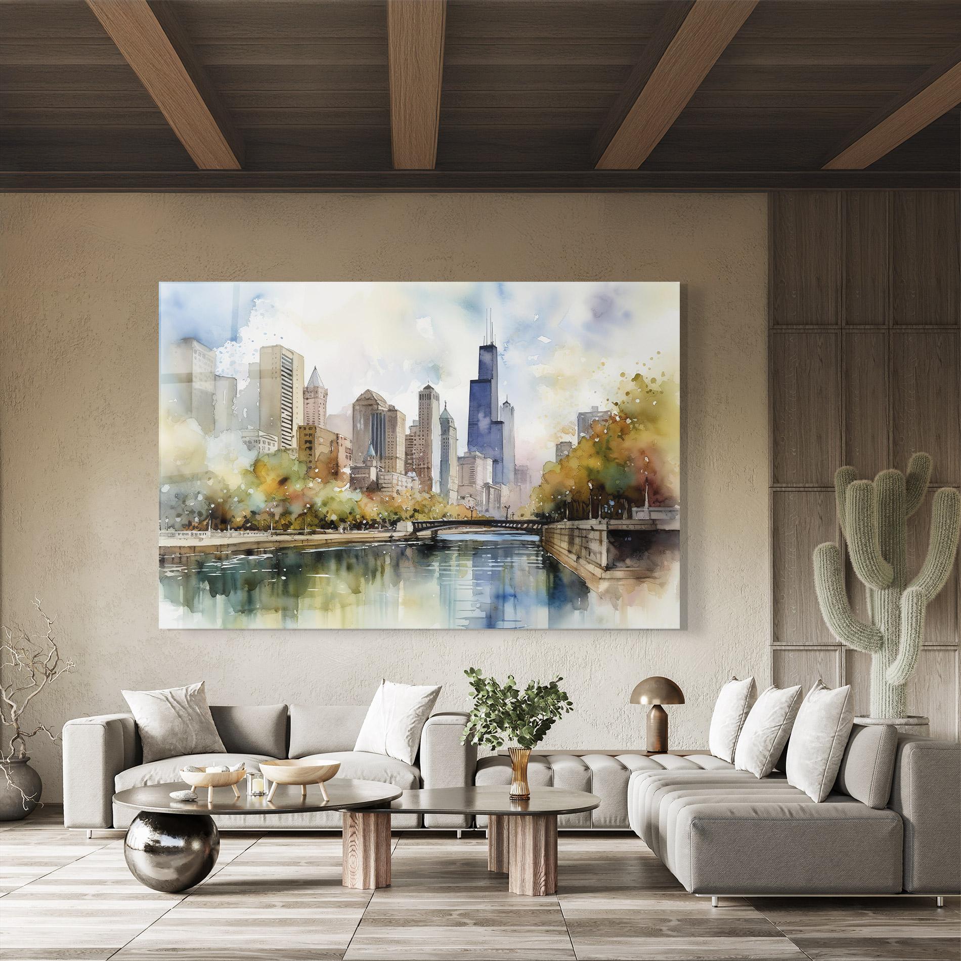 Tablou Sticla City Skyline Painting mockup 8