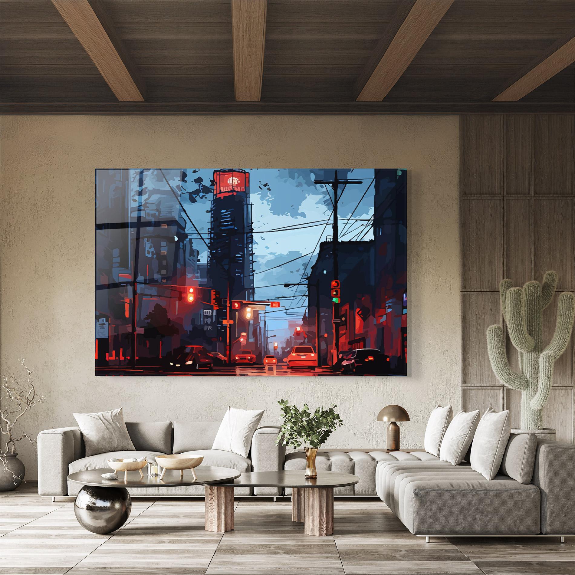 Tablou Sticla Red City Light mockup 8