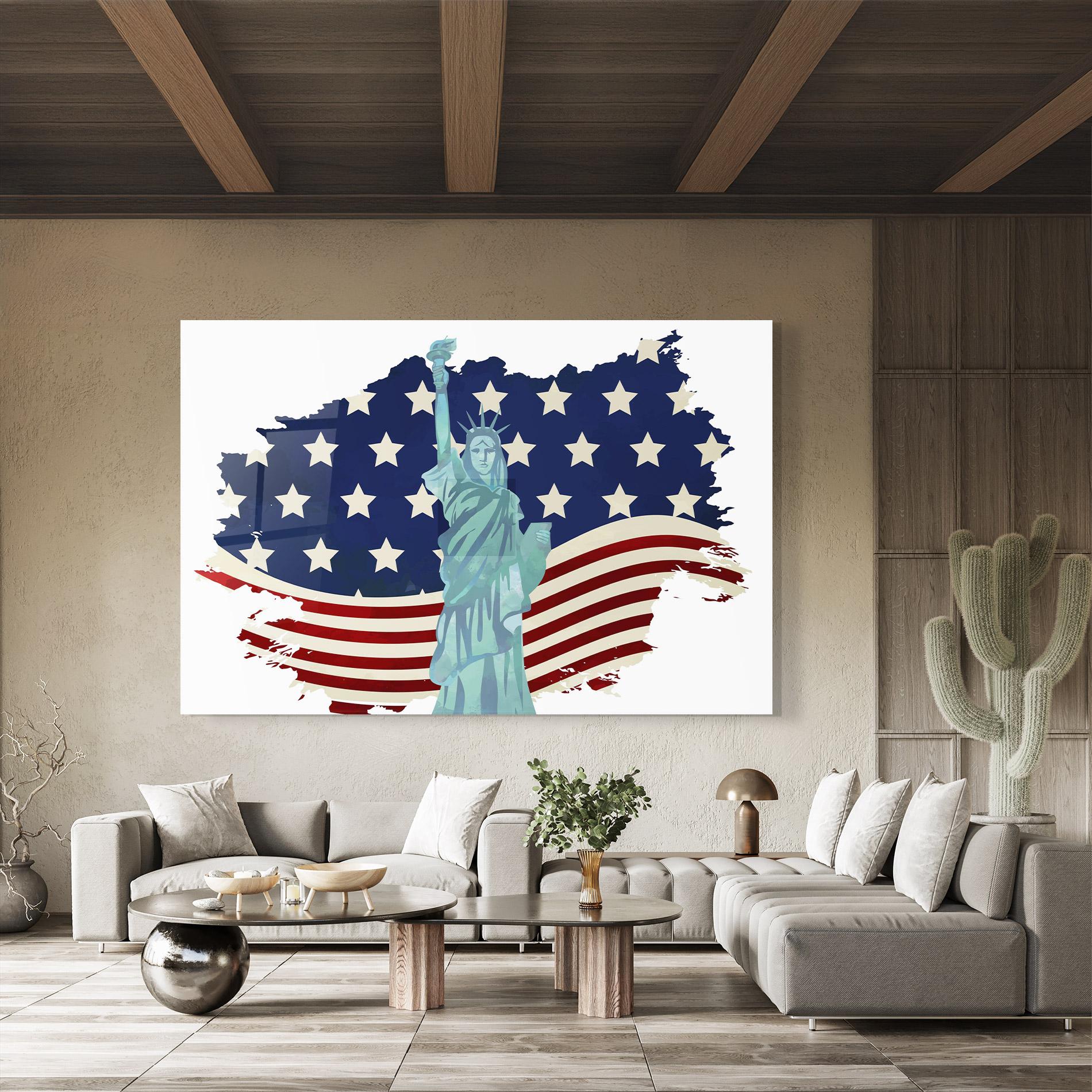 Tablou Sticla Usa Flag Statue mockup 8