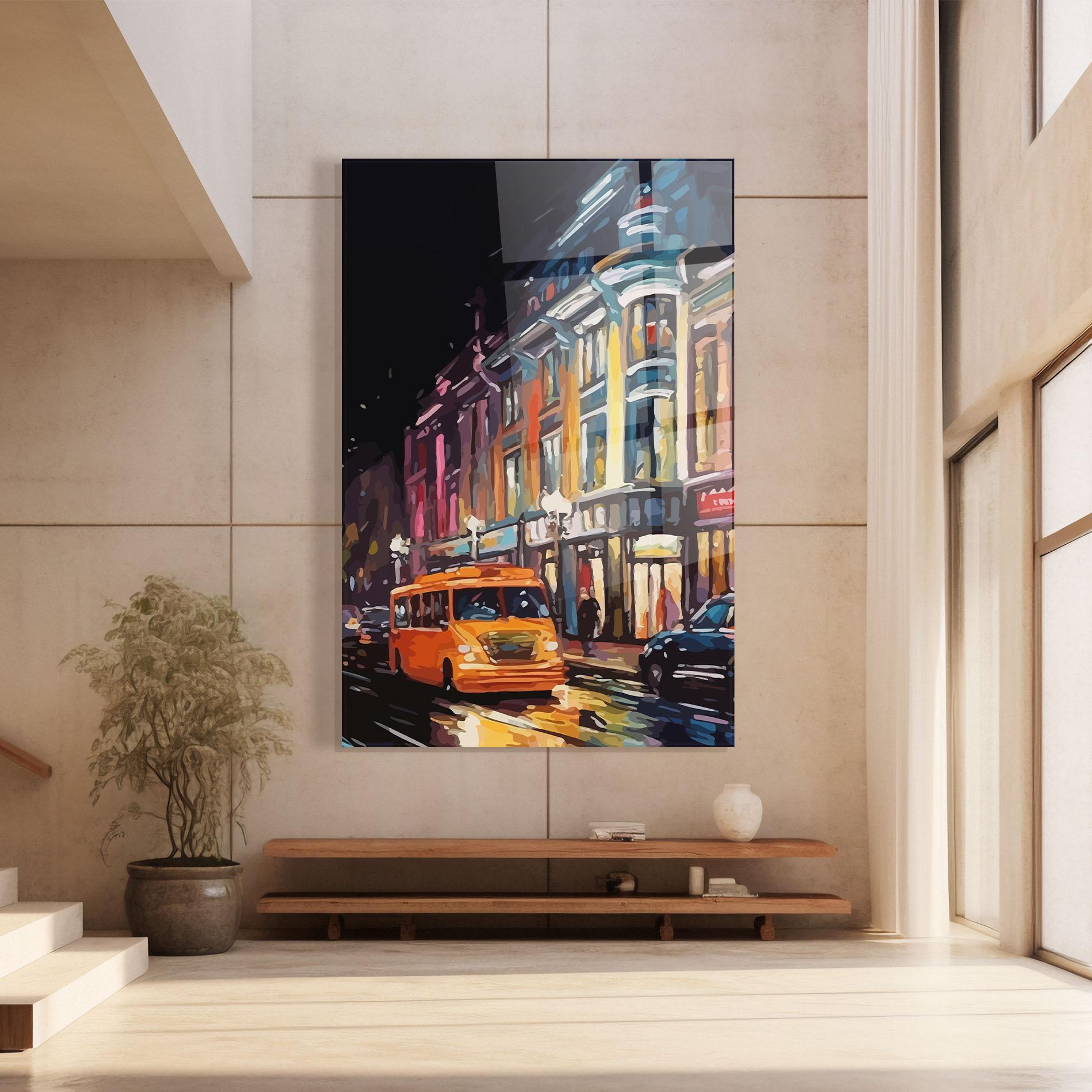 Tablou Sticla Yellow Car City Art mockup 8