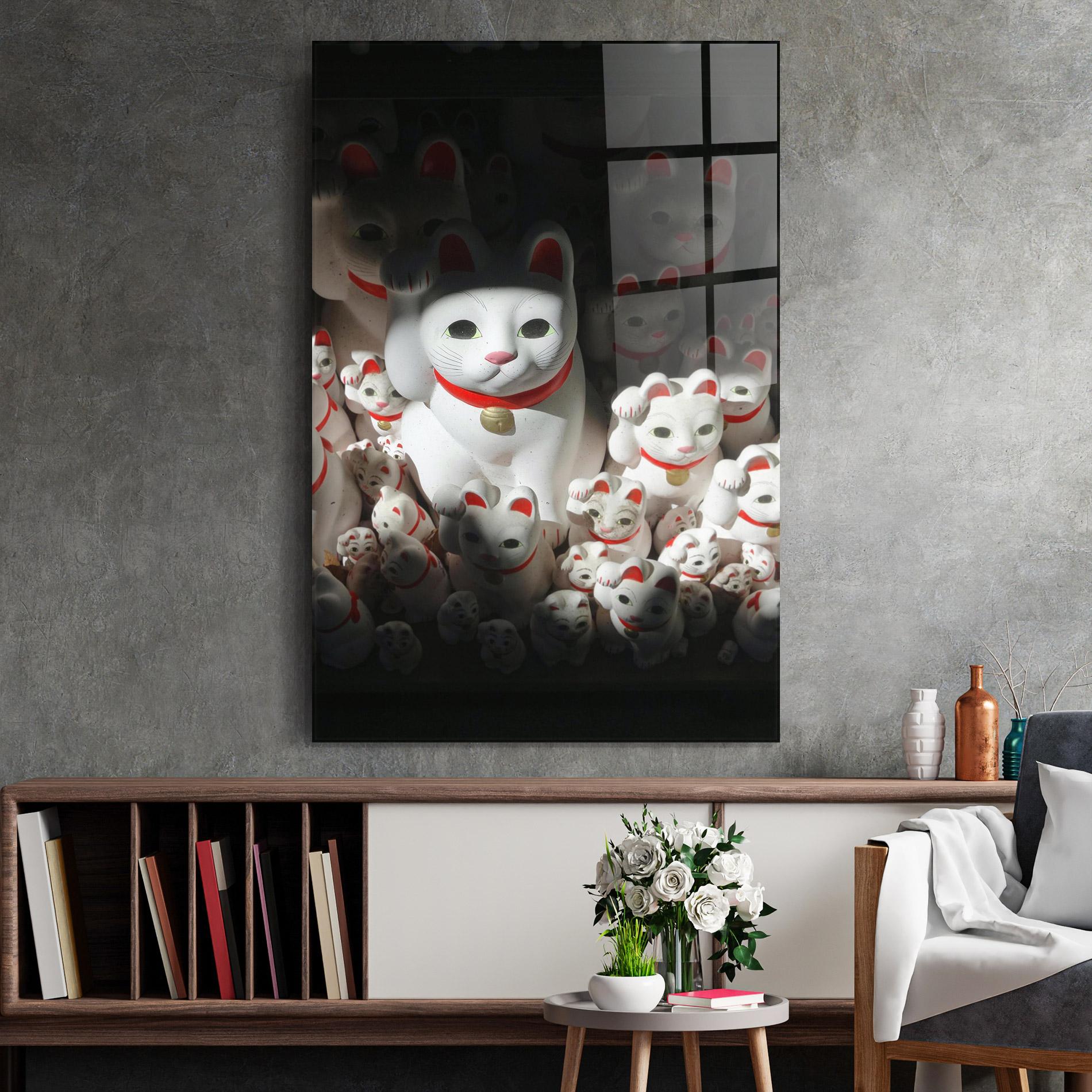 Tablou Sticla White Lucky Cats mockup 2