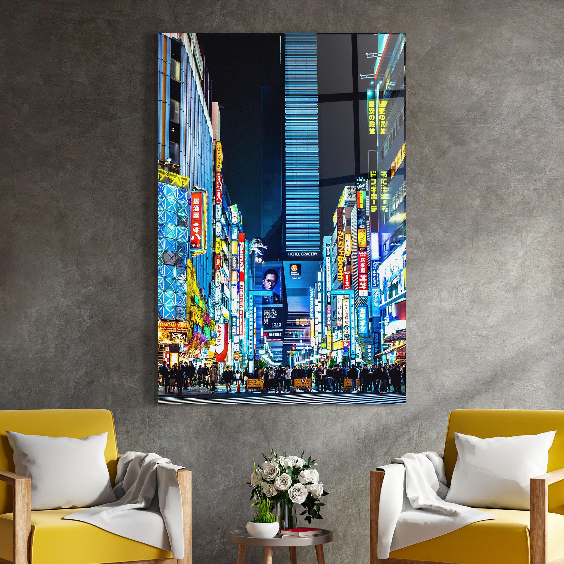 Tablou Sticla Colorful City Lights mockup 4