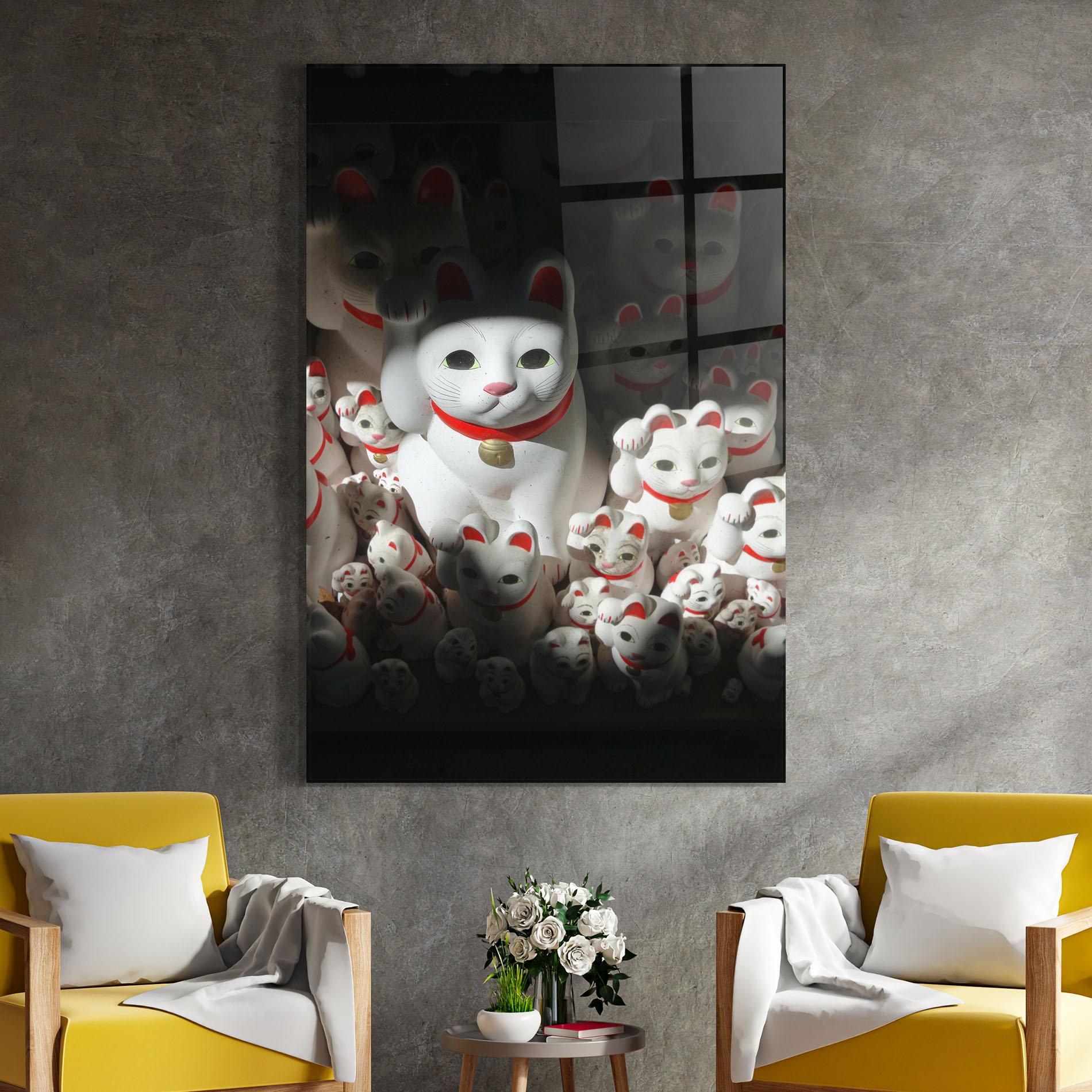 Tablou Sticla White Lucky Cats mockup 4