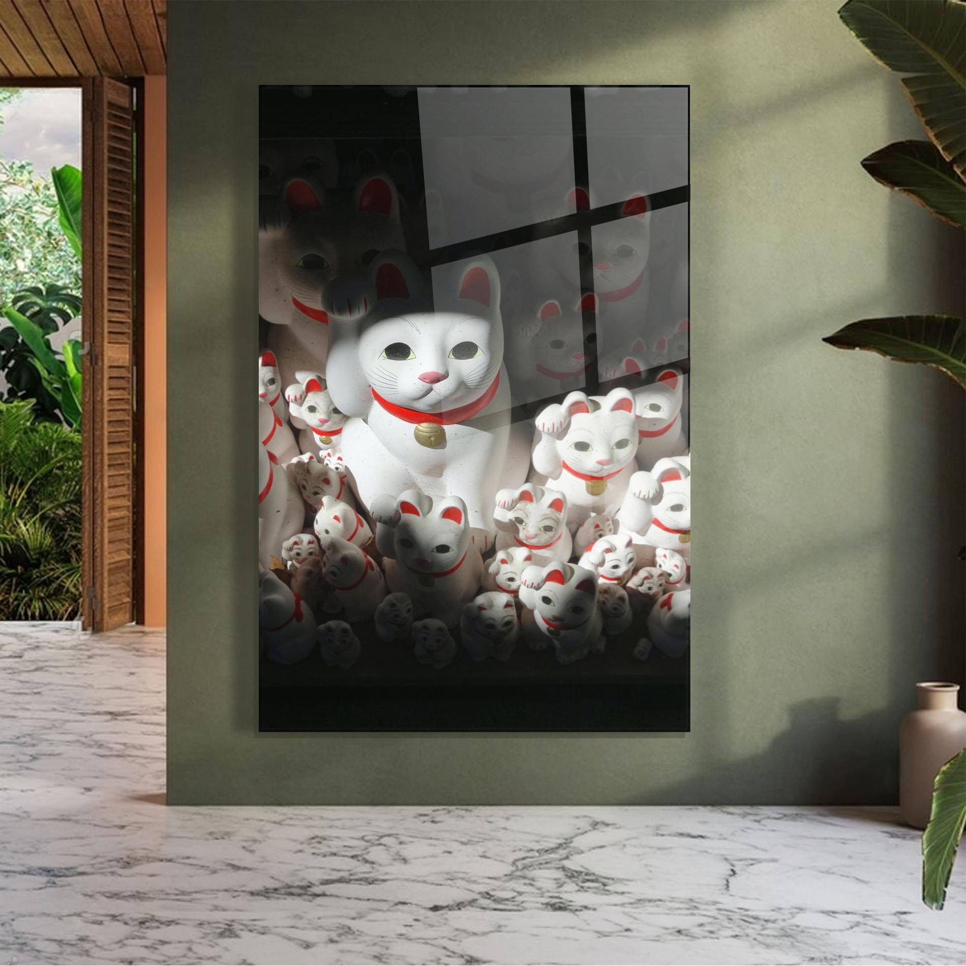Tablou Sticla White Lucky Cats mockup 7