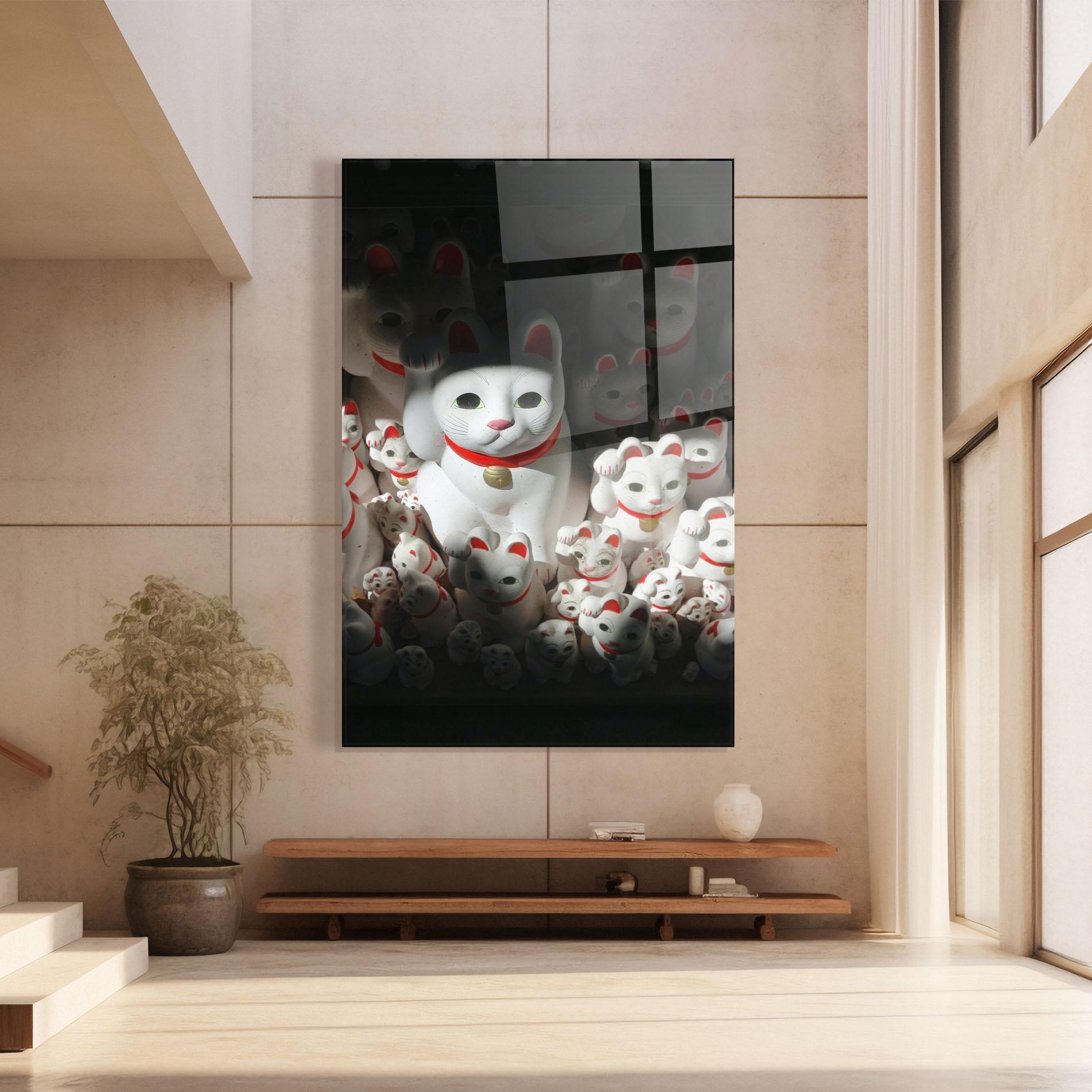 Tablou Sticla White Lucky Cats mockup 8