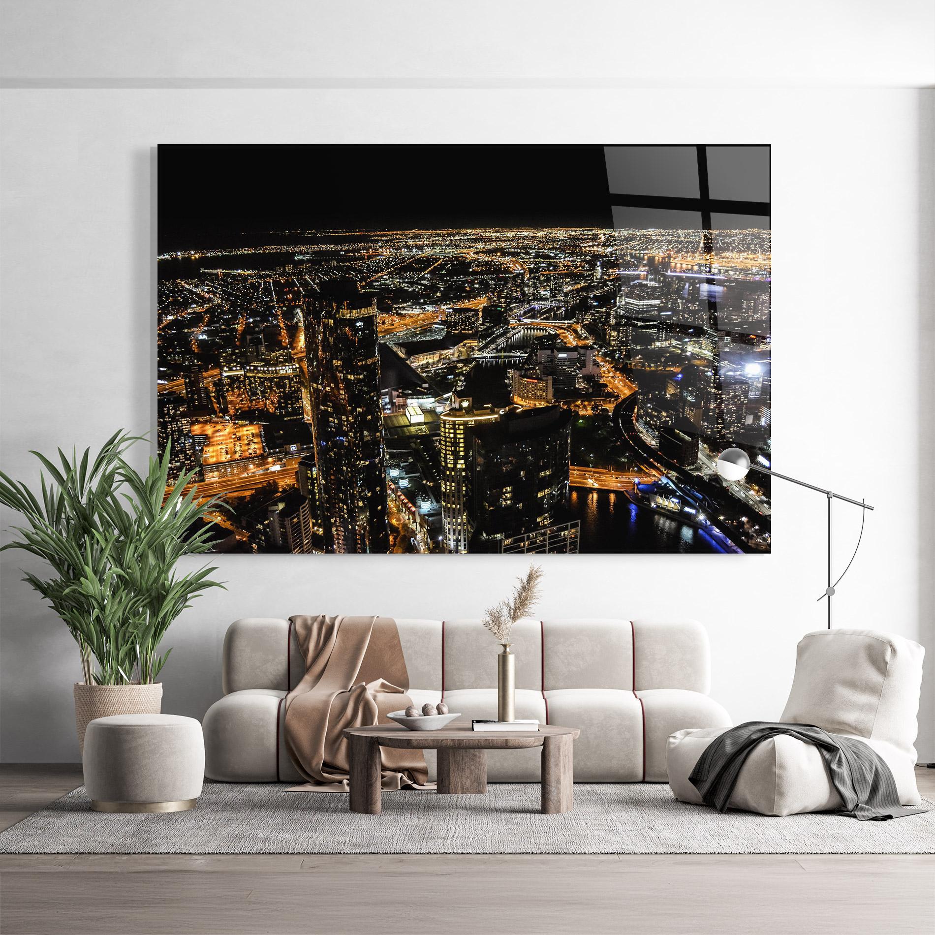 Tablou Sticla Black City Light mockup 9