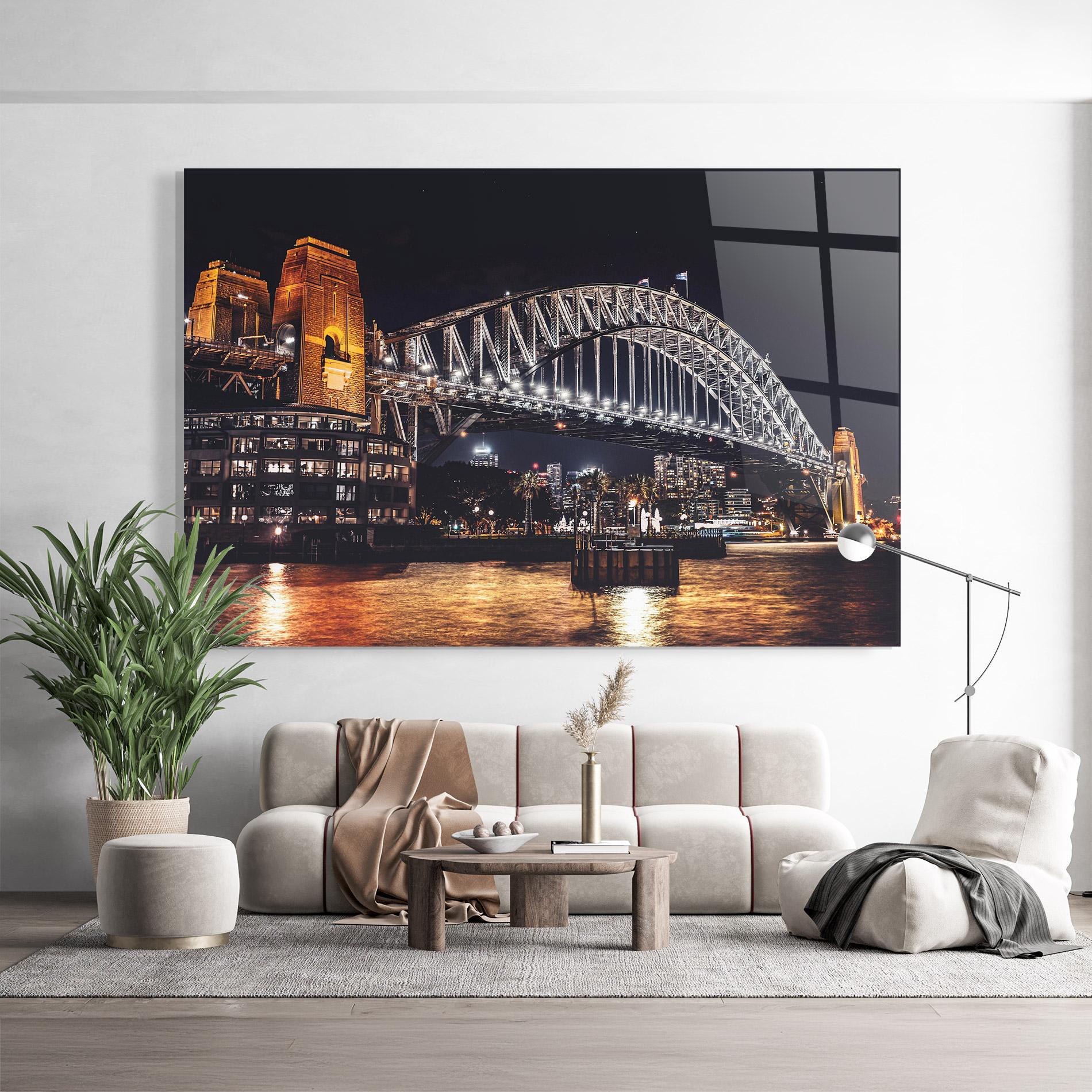 Tablou Sticla Sydney Night Bridge mockup 9