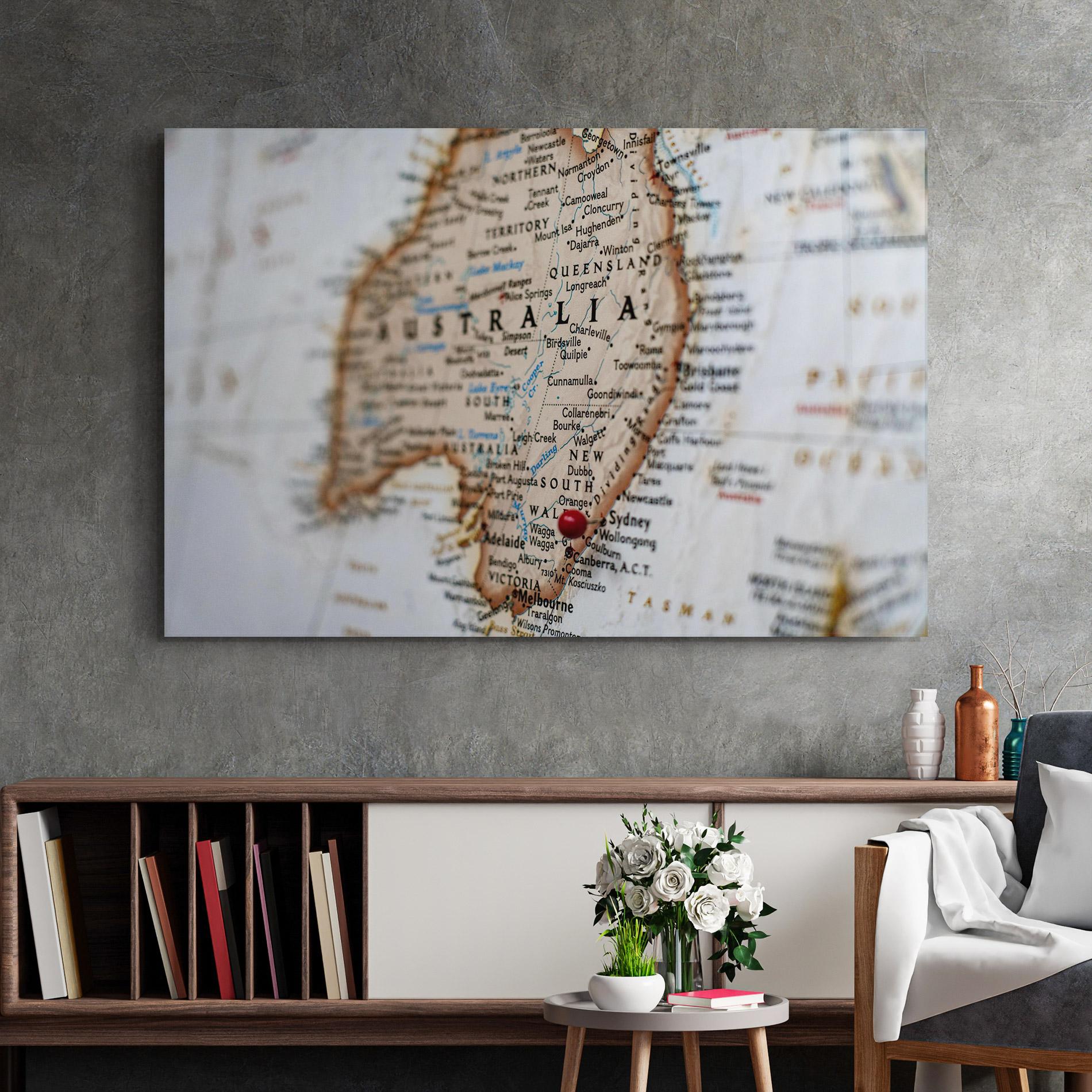 Tablou Sticla Australia Map mockup 2