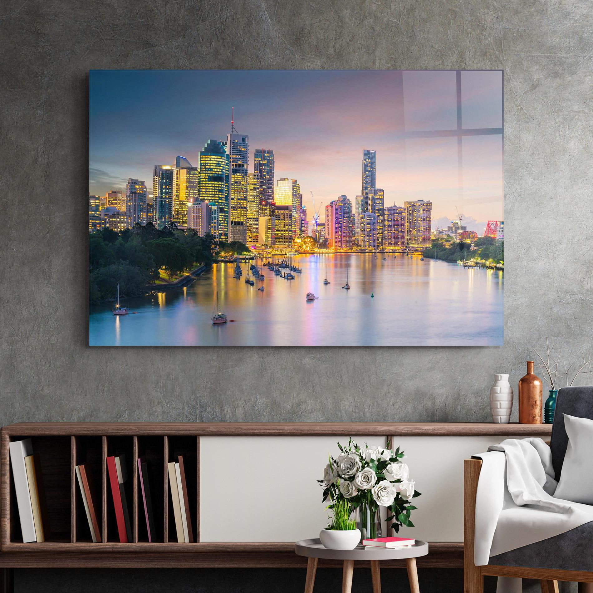 Tablou Sticla Brisbane City Skyline mockup 2