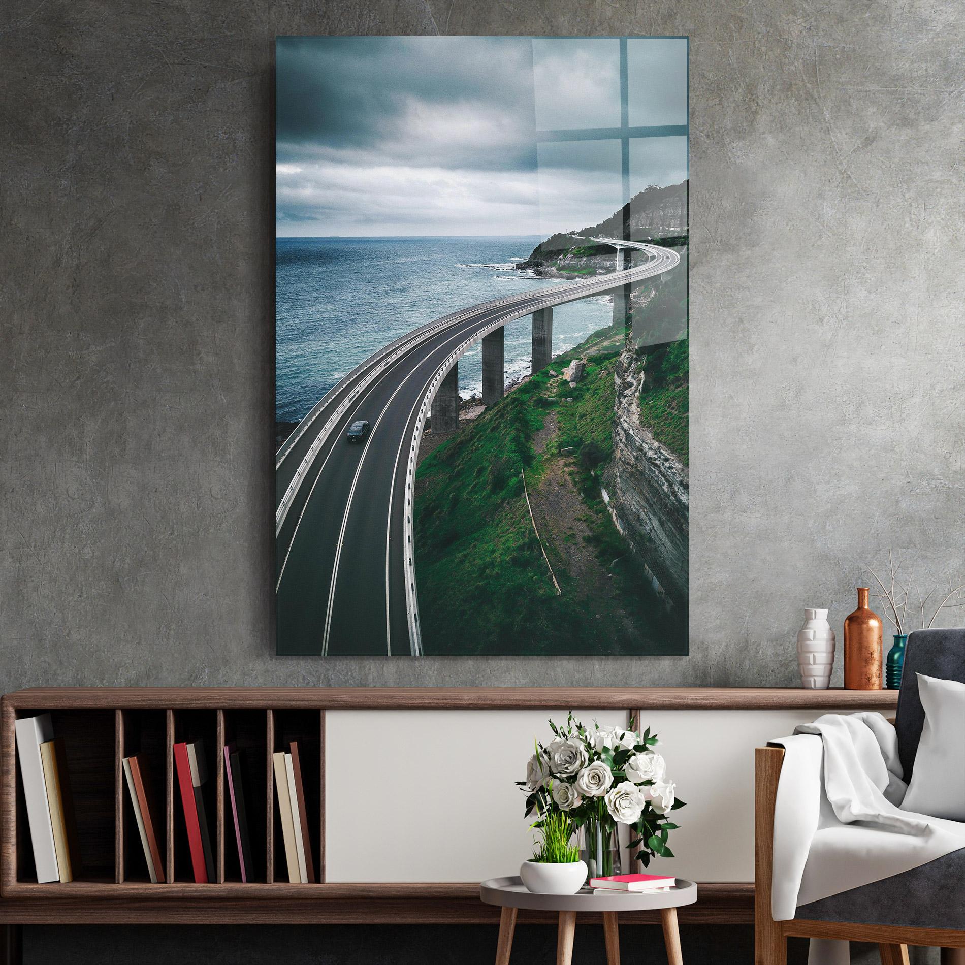 Tablou Sticla Road Cloudy Day mockup 2