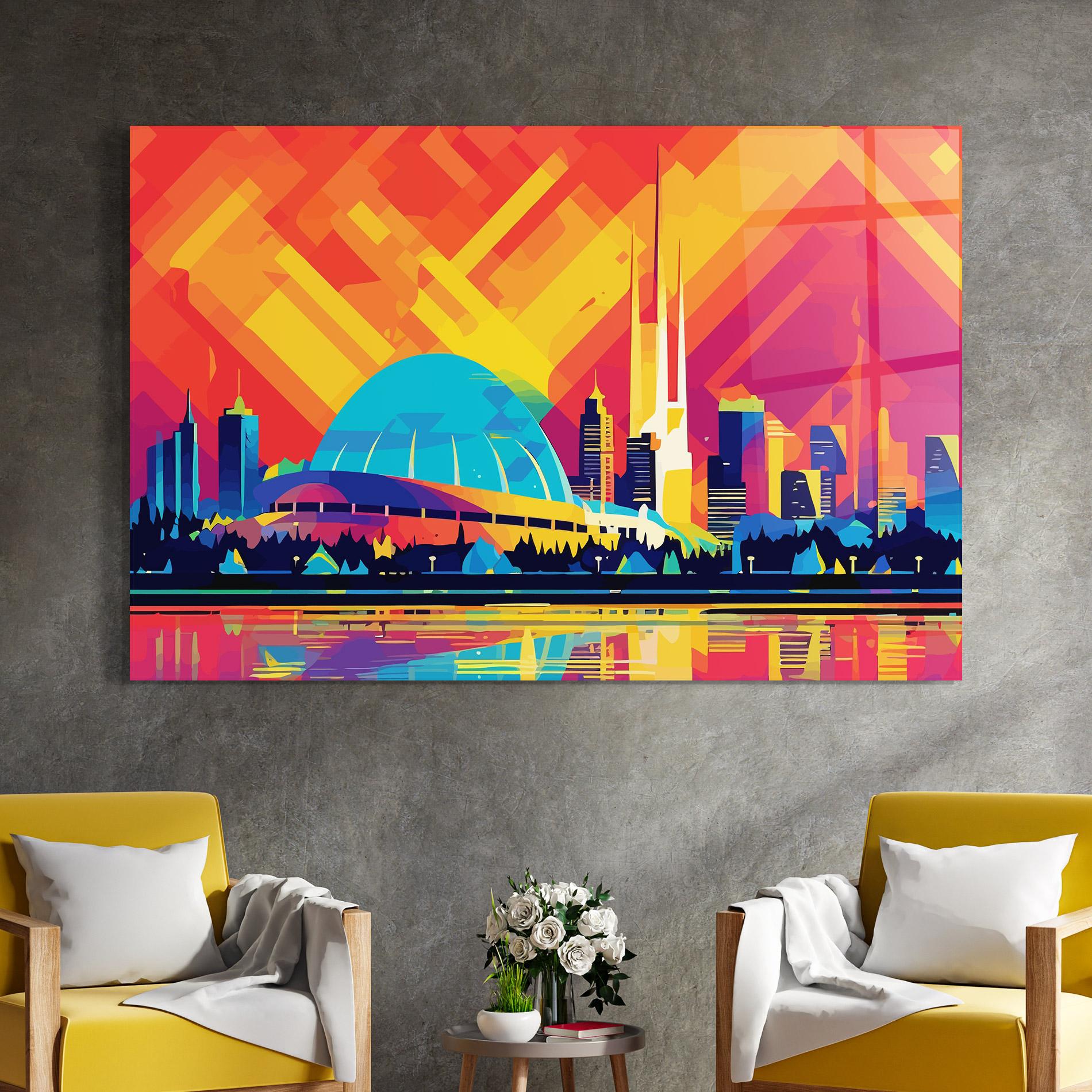 Tablou Sticla Blue Olympic Stadium mockup 4