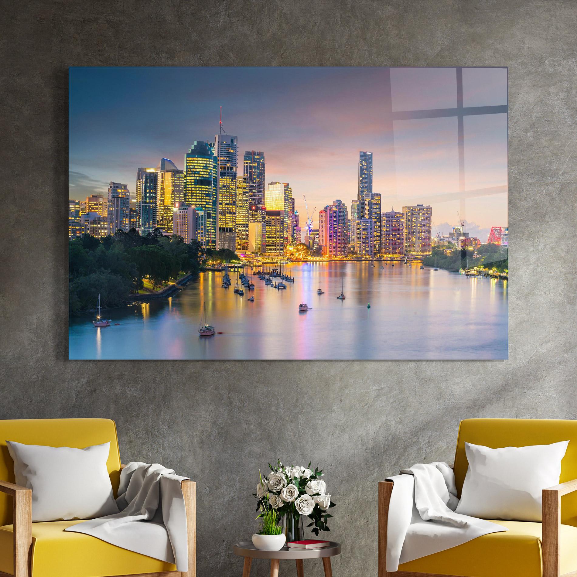 Tablou Sticla Brisbane City Skyline mockup 4