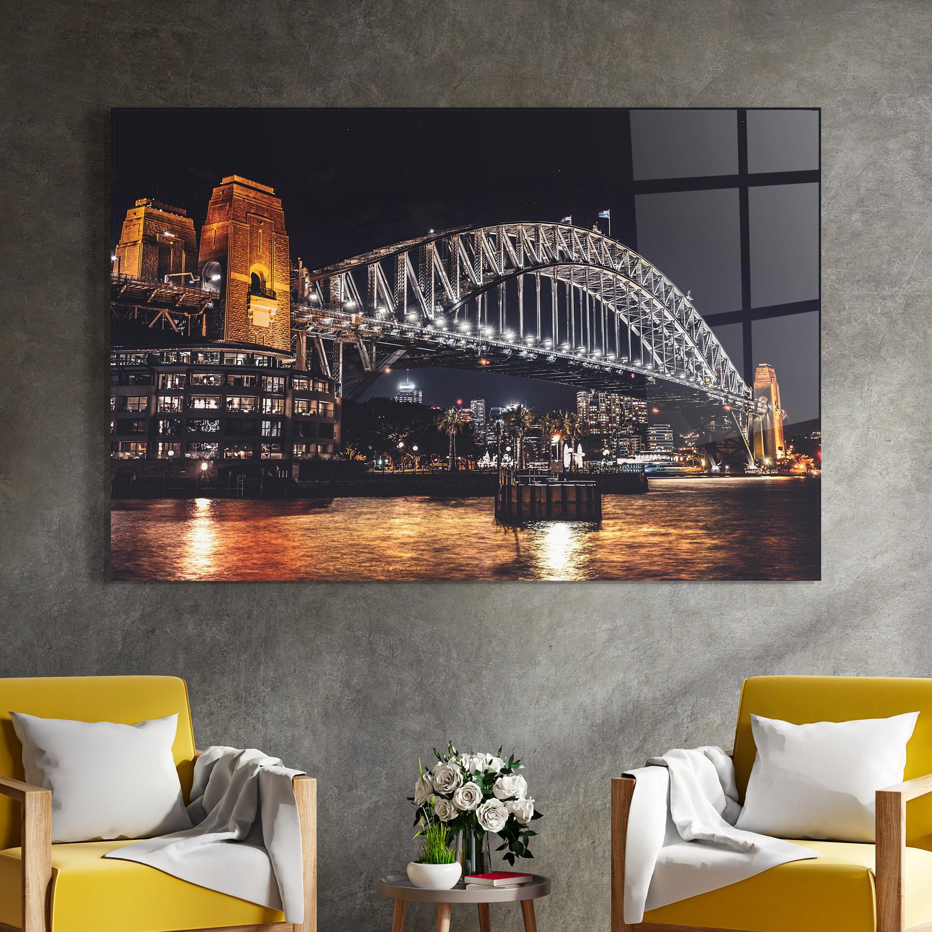 Tablou Sticla Sydney Night Bridge mockup 4