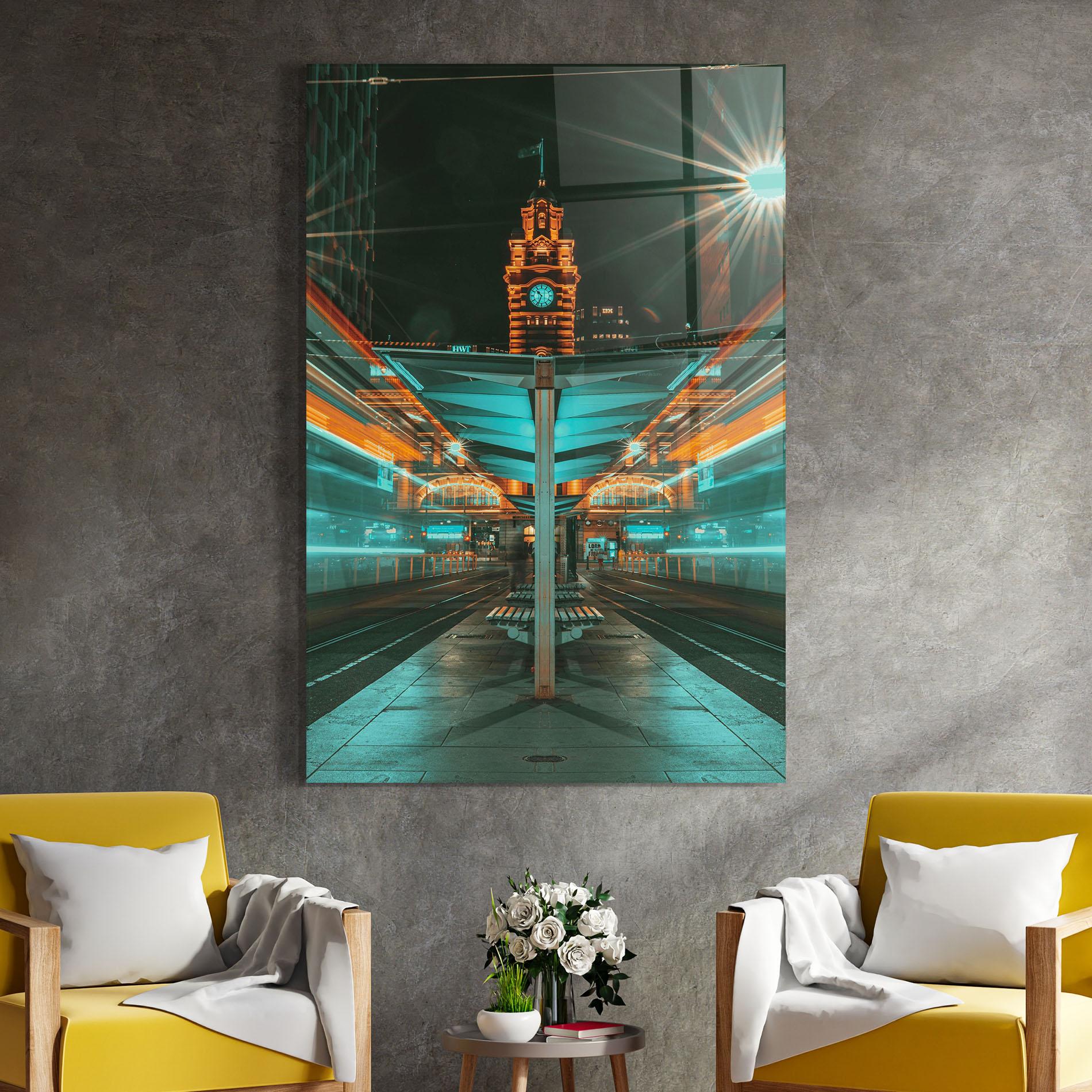 Tablou Sticla Clock Tower Light mockup 4