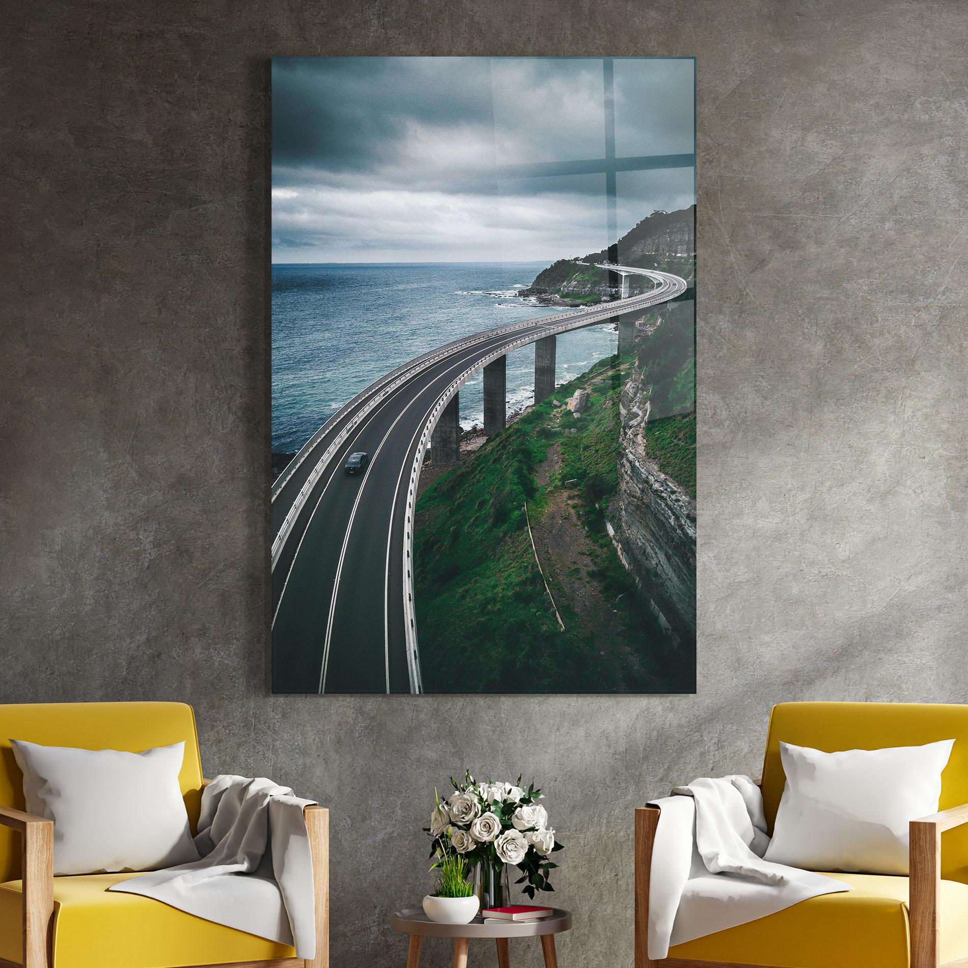 Tablou Sticla Road Cloudy Day mockup 4