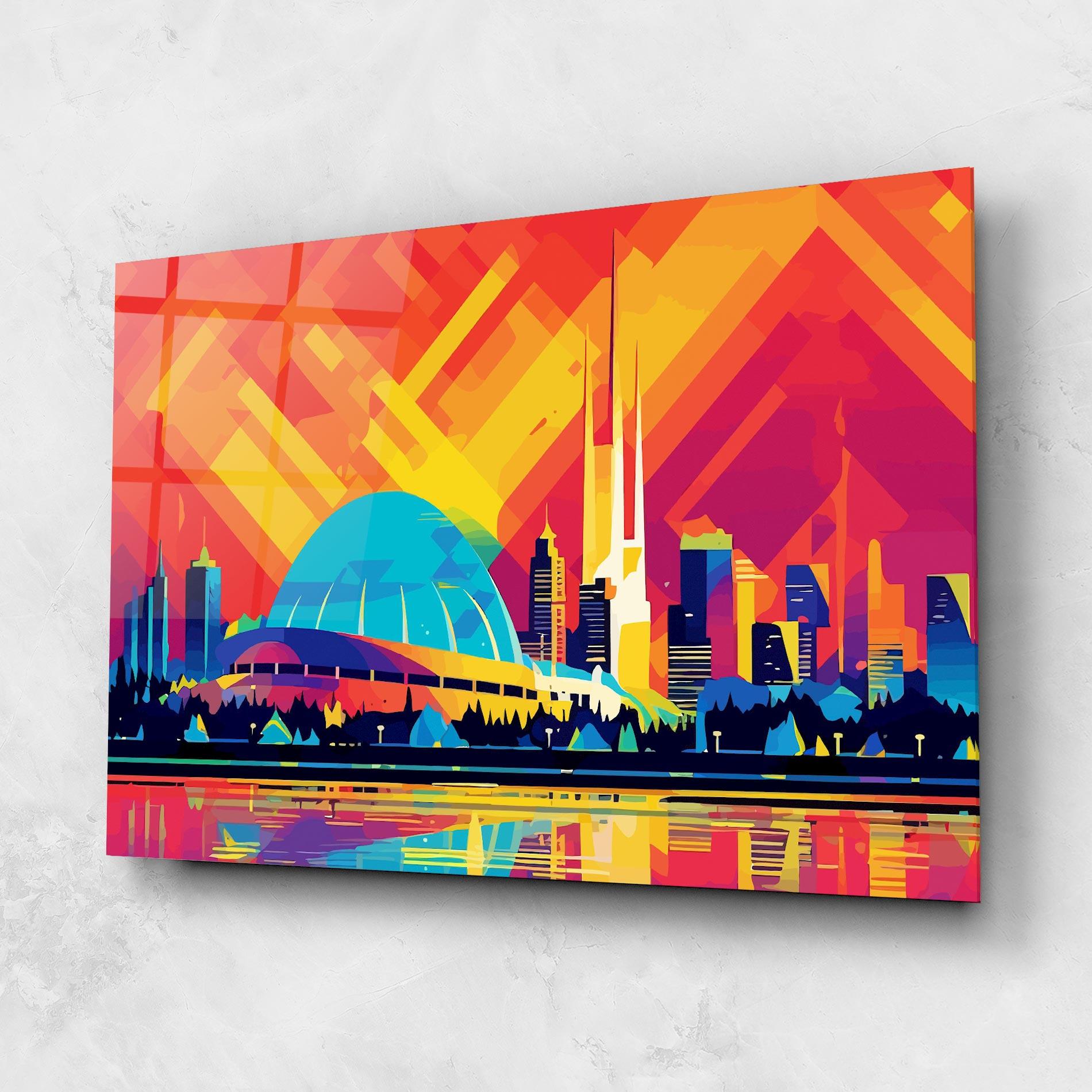 Tablou Sticla Blue Olympic Stadium mockup 1