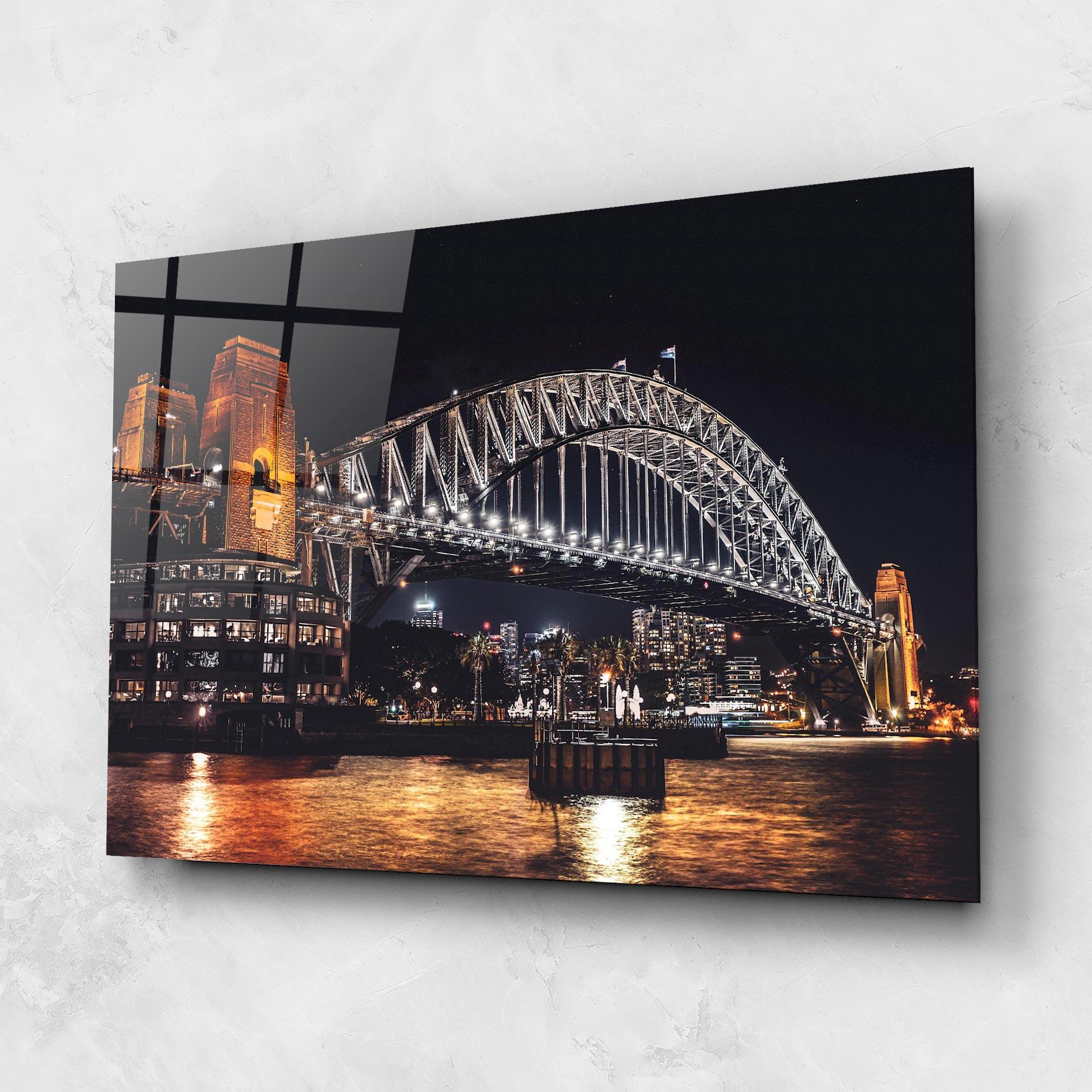 Tablou Sticla Sydney Night Bridge mockup 1