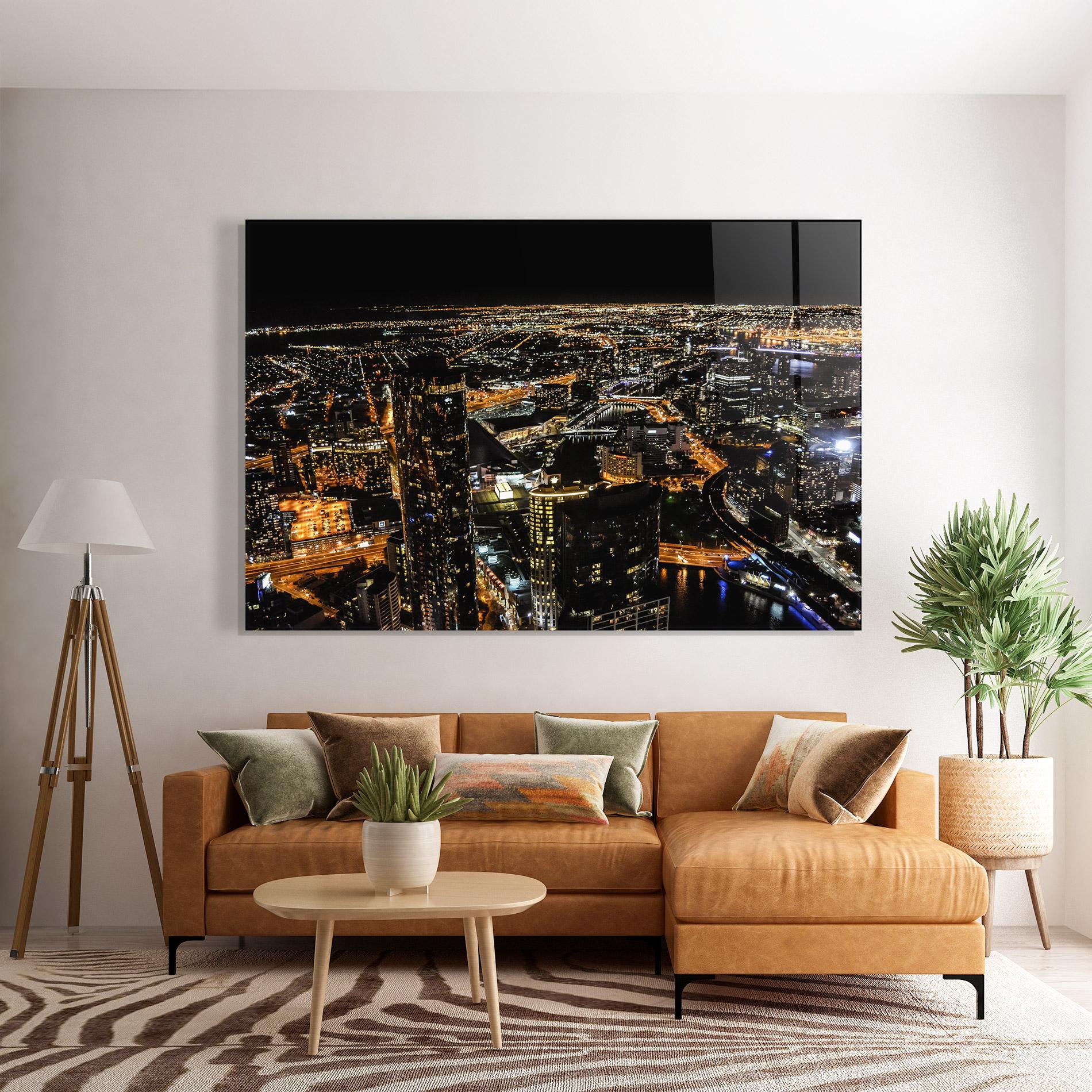 Tablou Sticla Black City Light mockup 7