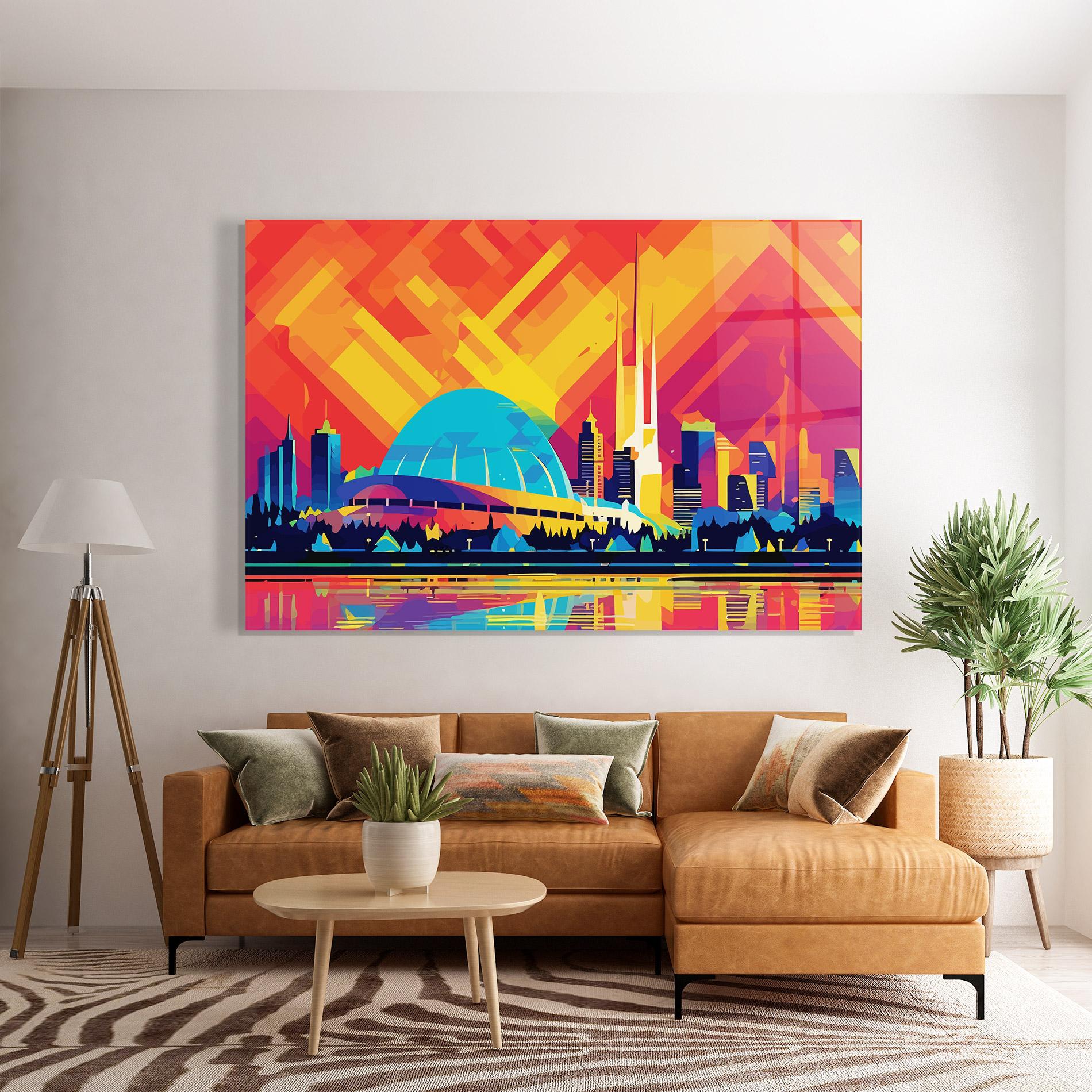 Tablou Sticla Blue Olympic Stadium mockup 7