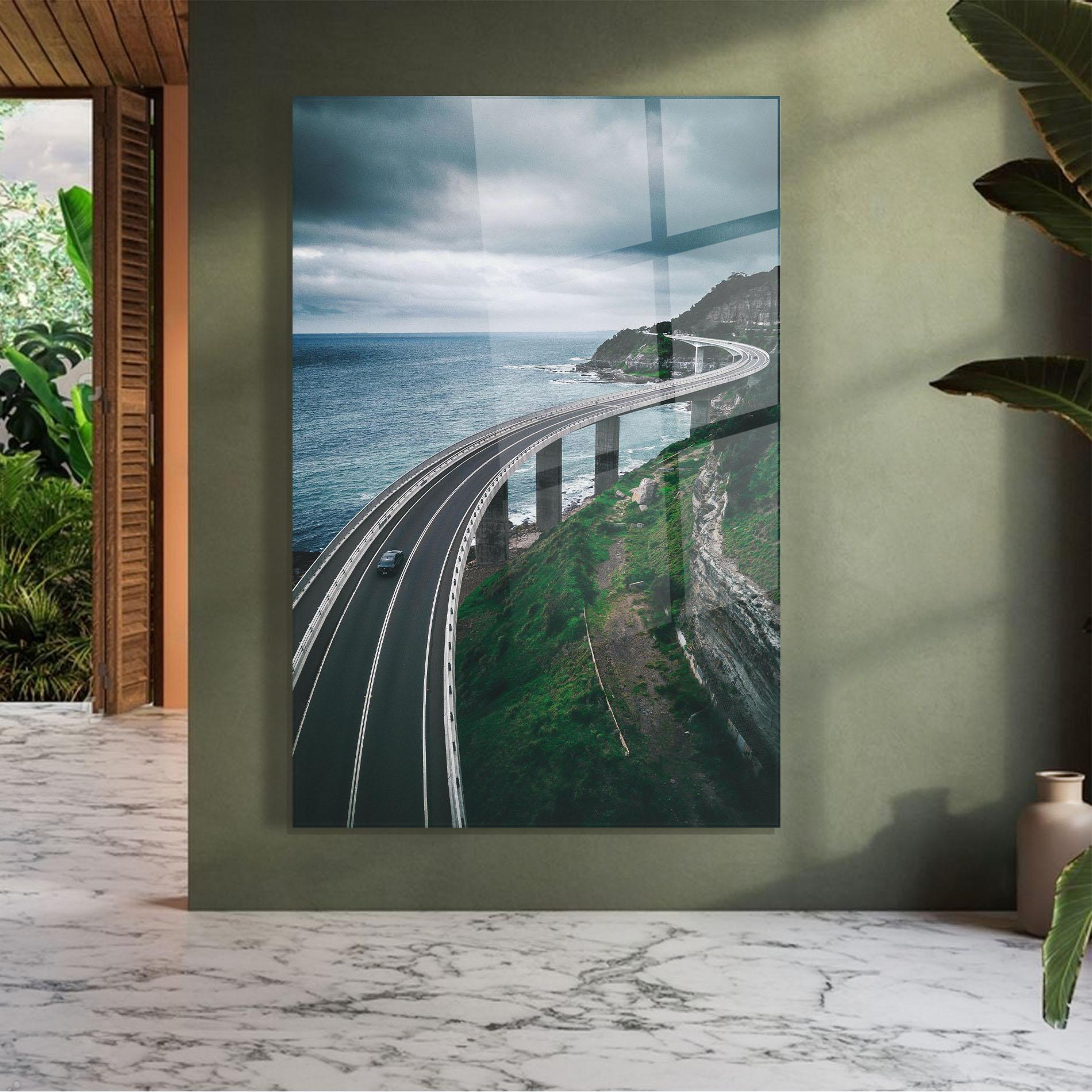 Tablou Sticla Road Cloudy Day mockup 7