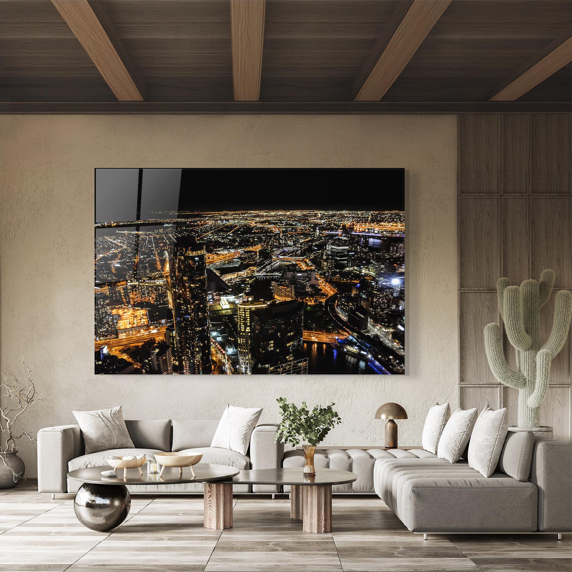 Tablou Sticla Black City Light mockup 8