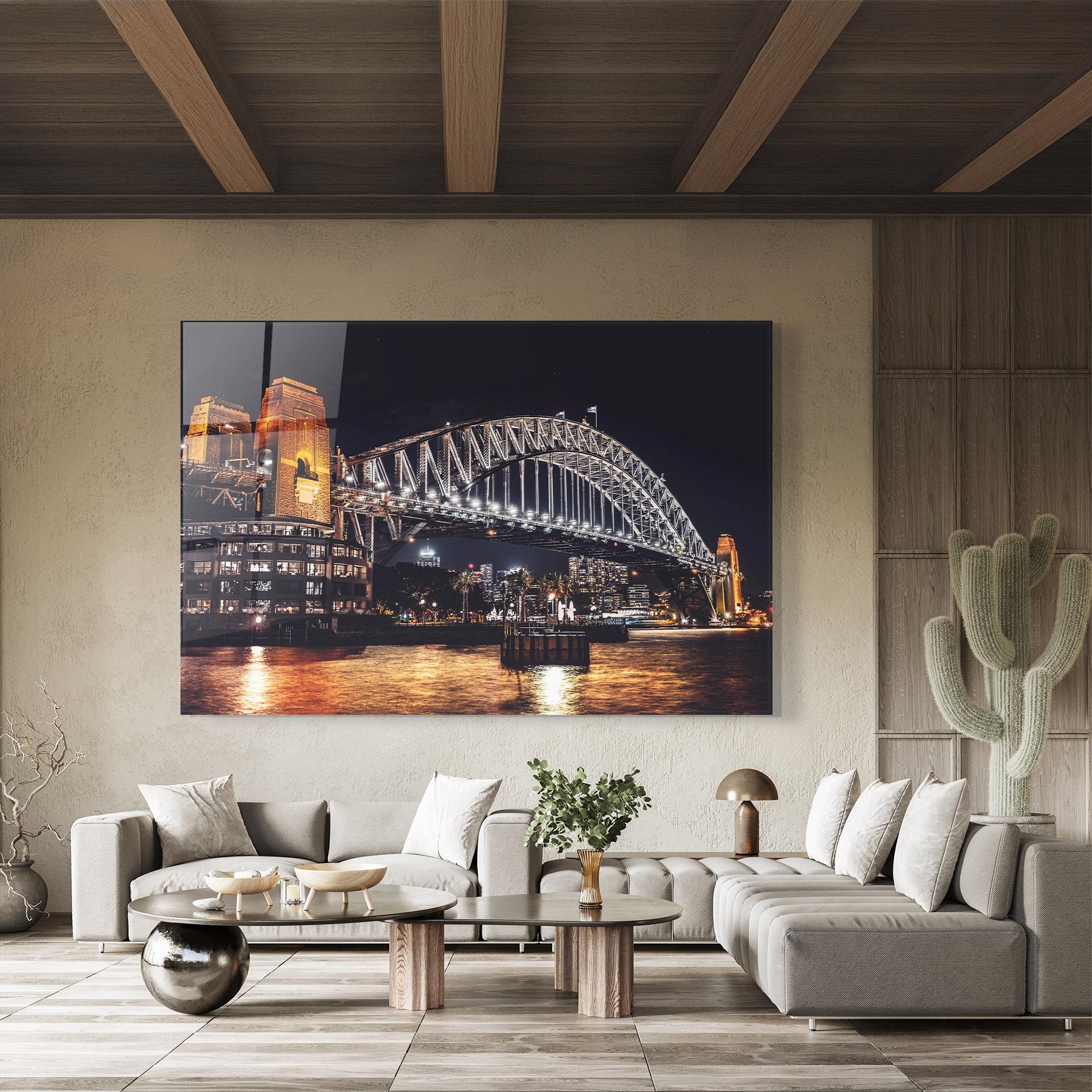 Tablou Sticla Sydney Night Bridge mockup 8