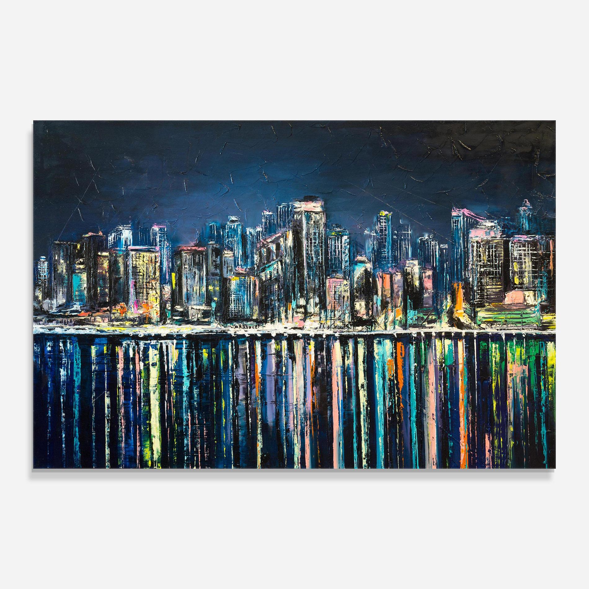 Tablou Sticla Night Cityscape mockup 0