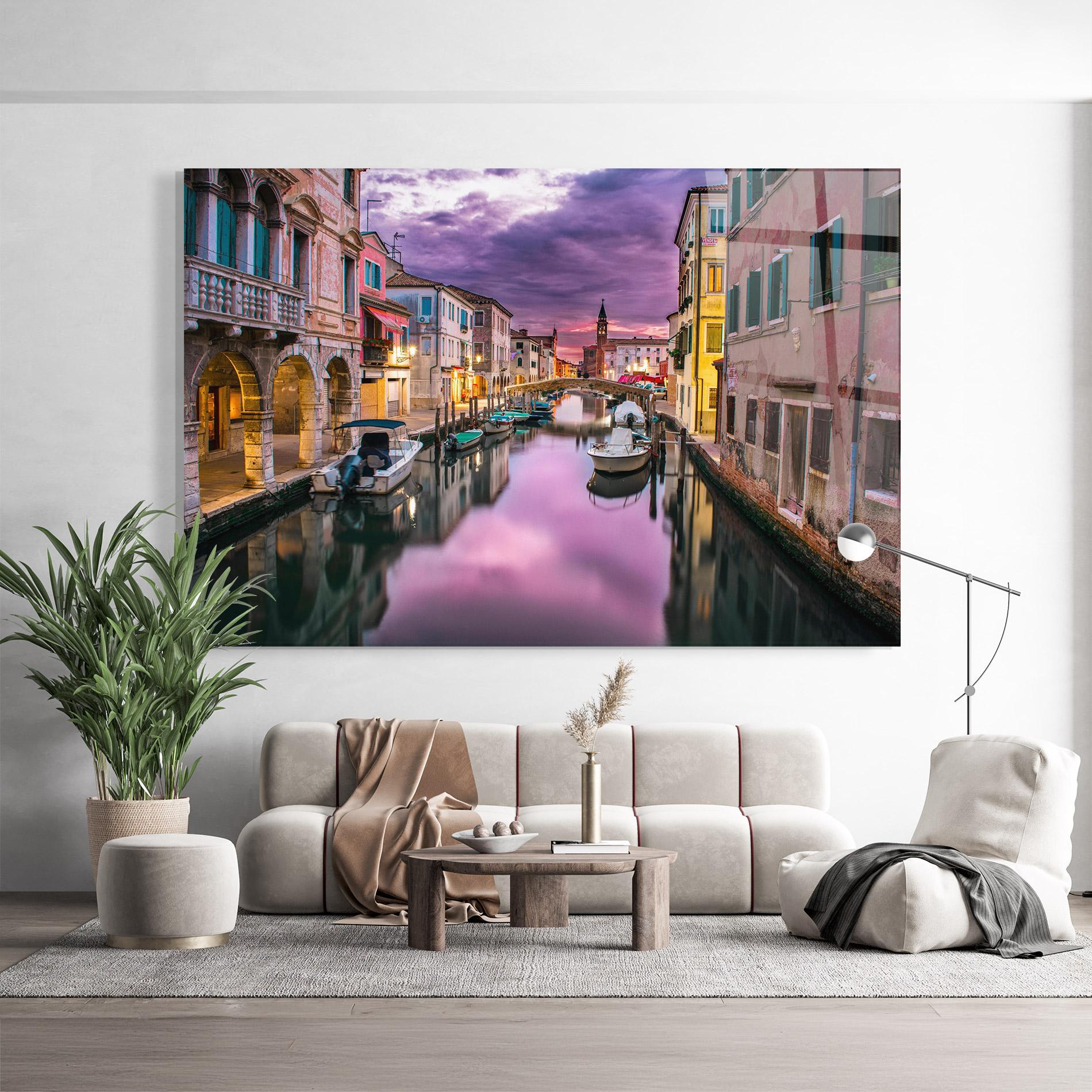 Tablou Sticla Purple Light Venecia mockup 9