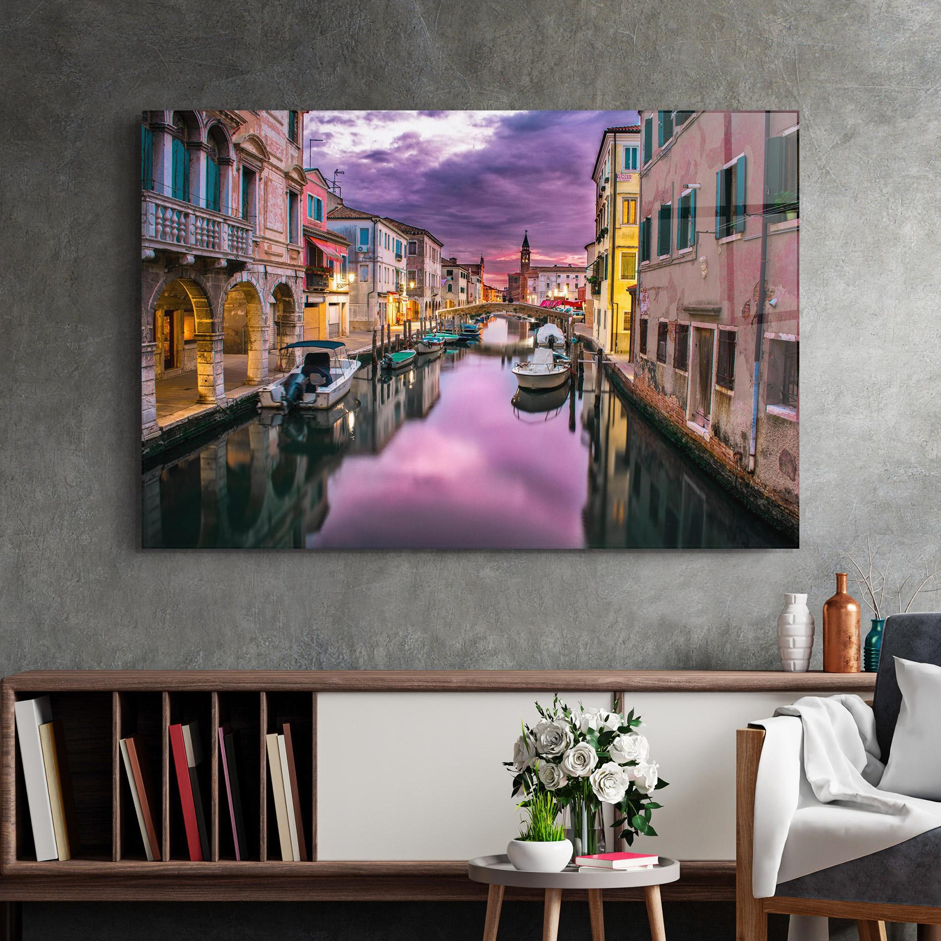 Tablou Sticla Purple Light Venecia mockup 2